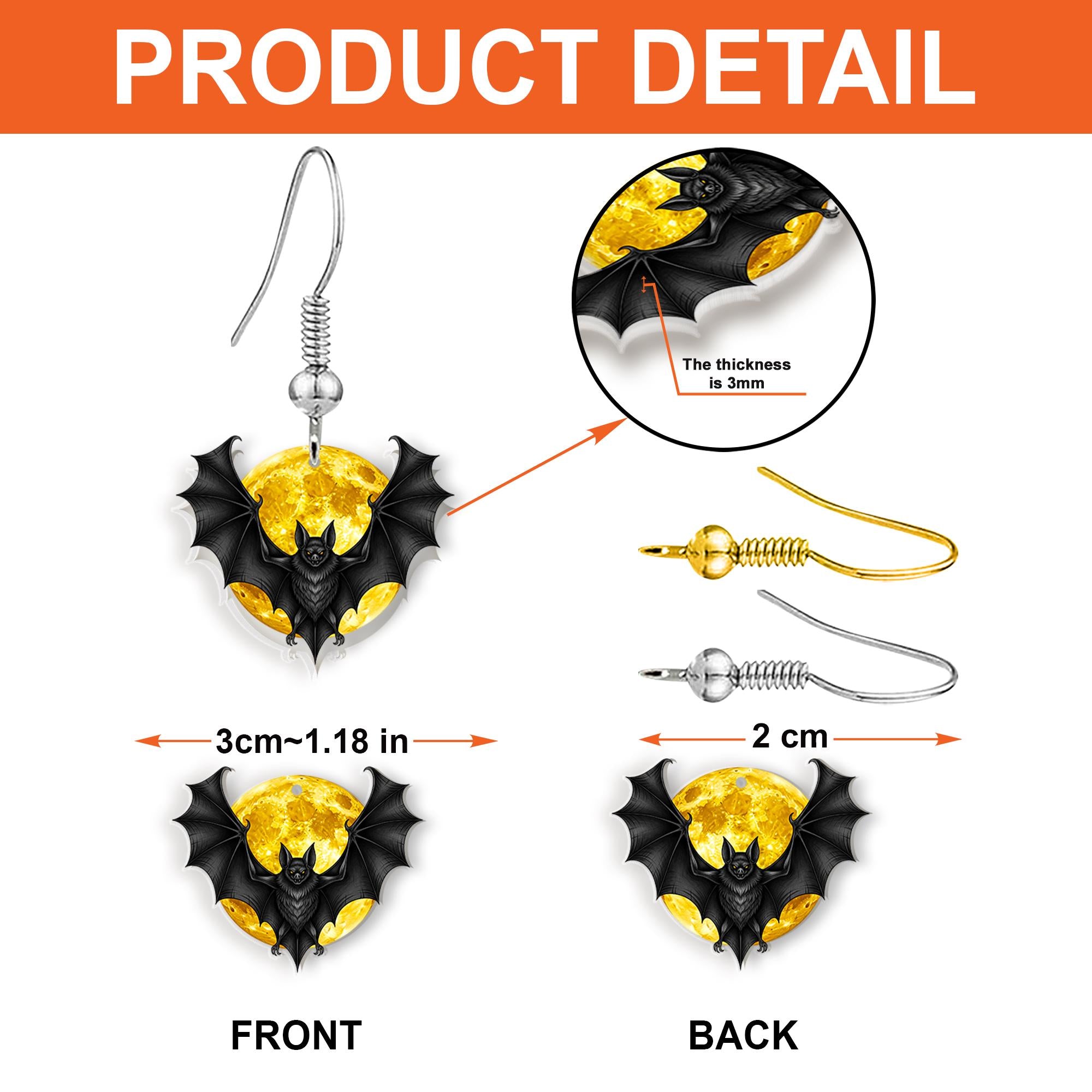 Halloween Bat Earrings – Full Moon Drop Earrings – Gothic Spooky Jewelry for Women
