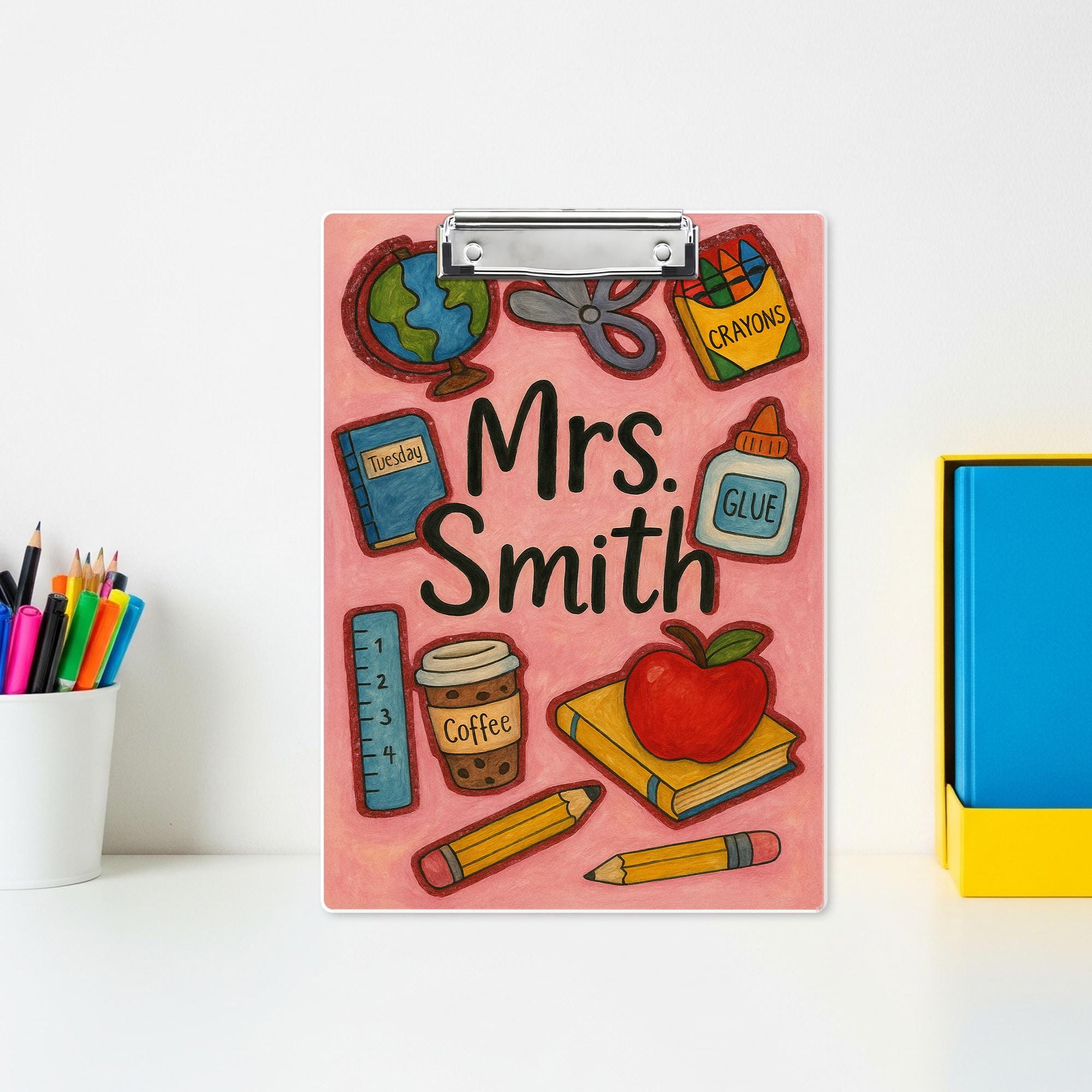 Custom Teacher Clipboard, Cute School Supply Design, Personalized Back to School Gift, Name Clipboard for Classroom, Fun Teacher Decor