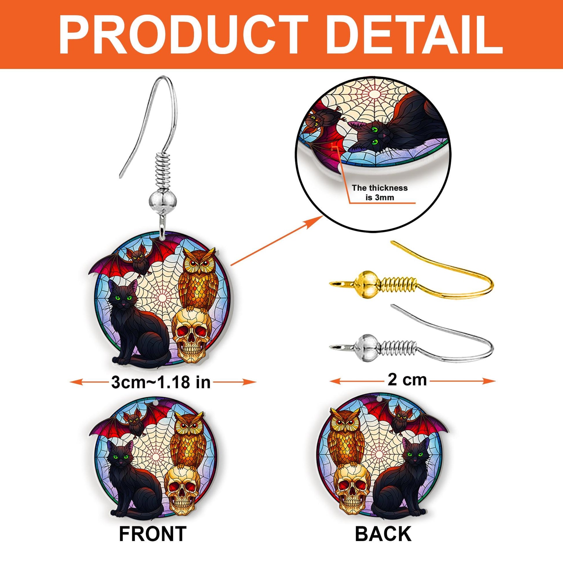 Halloween Cat Skull Earrings – Bat Owl Spider Web Dangle Earrings – Spooky Witch Jewelry