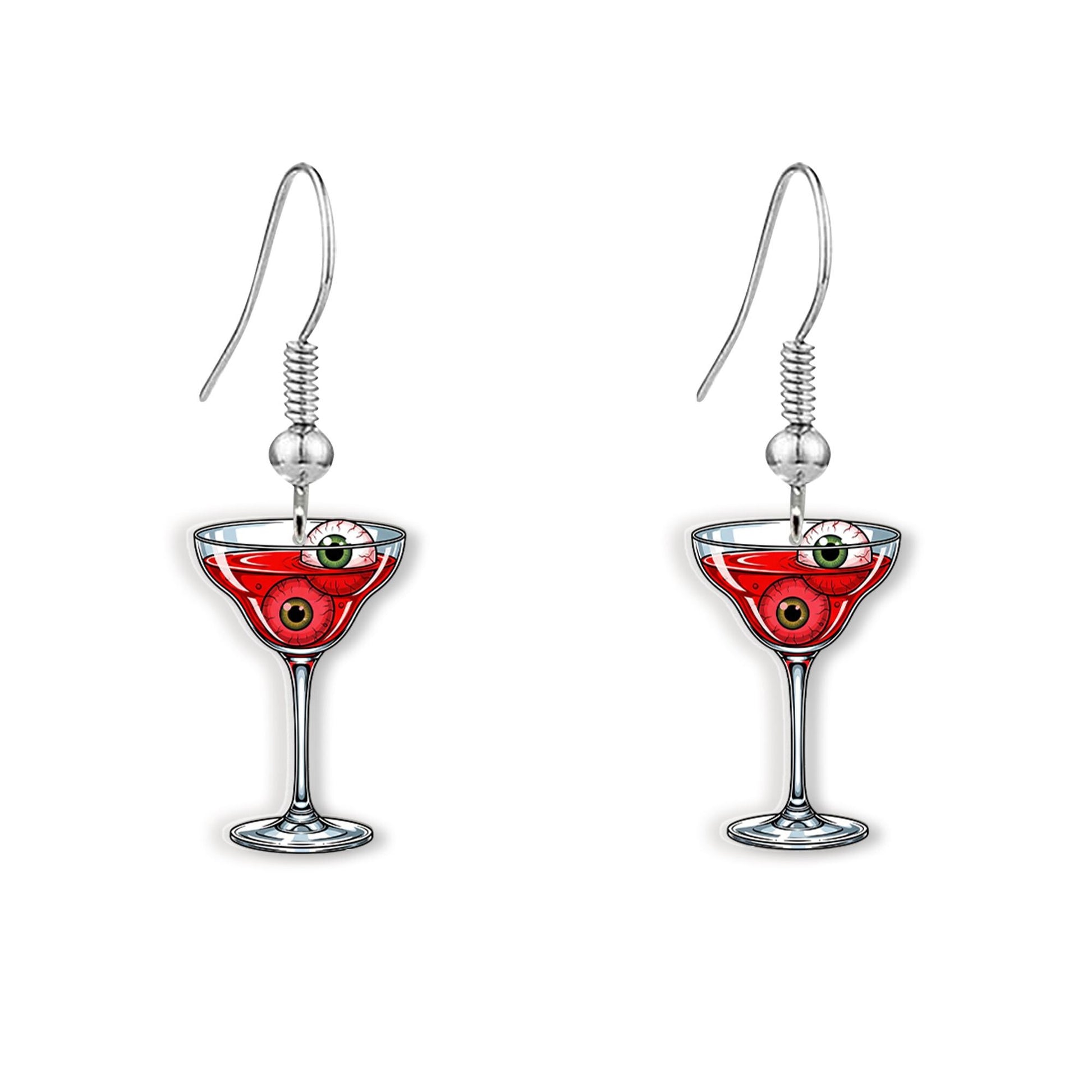Halloween Cocktail Earrings – Spooky Drink Eyeball Dangle Earrings – Funny Halloween Jewelry