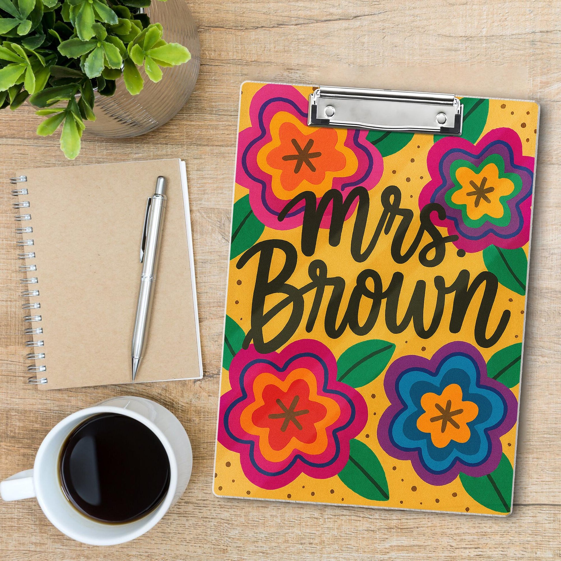 Personalized Teacher Clipboard – Custom Name with Bold Floral Design – Bright Classroom Gift for Teachers, Educators, Back to School Office