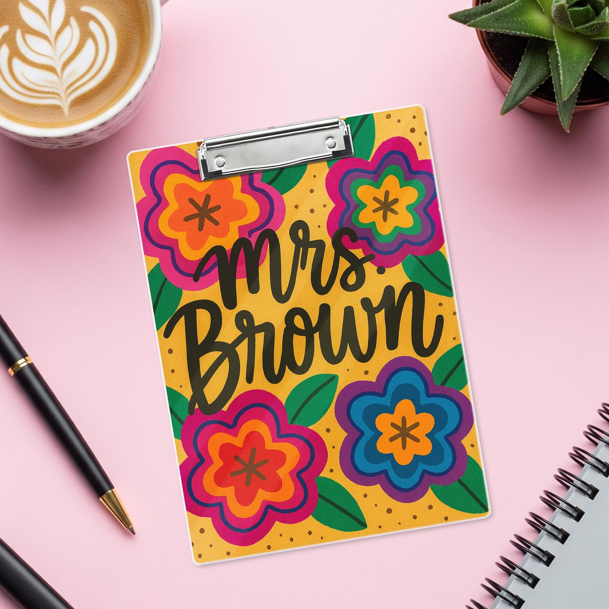 Personalized Teacher Clipboard – Custom Name with Bold Floral Design – Bright Classroom Gift for Teachers, Educators, Back to School Office