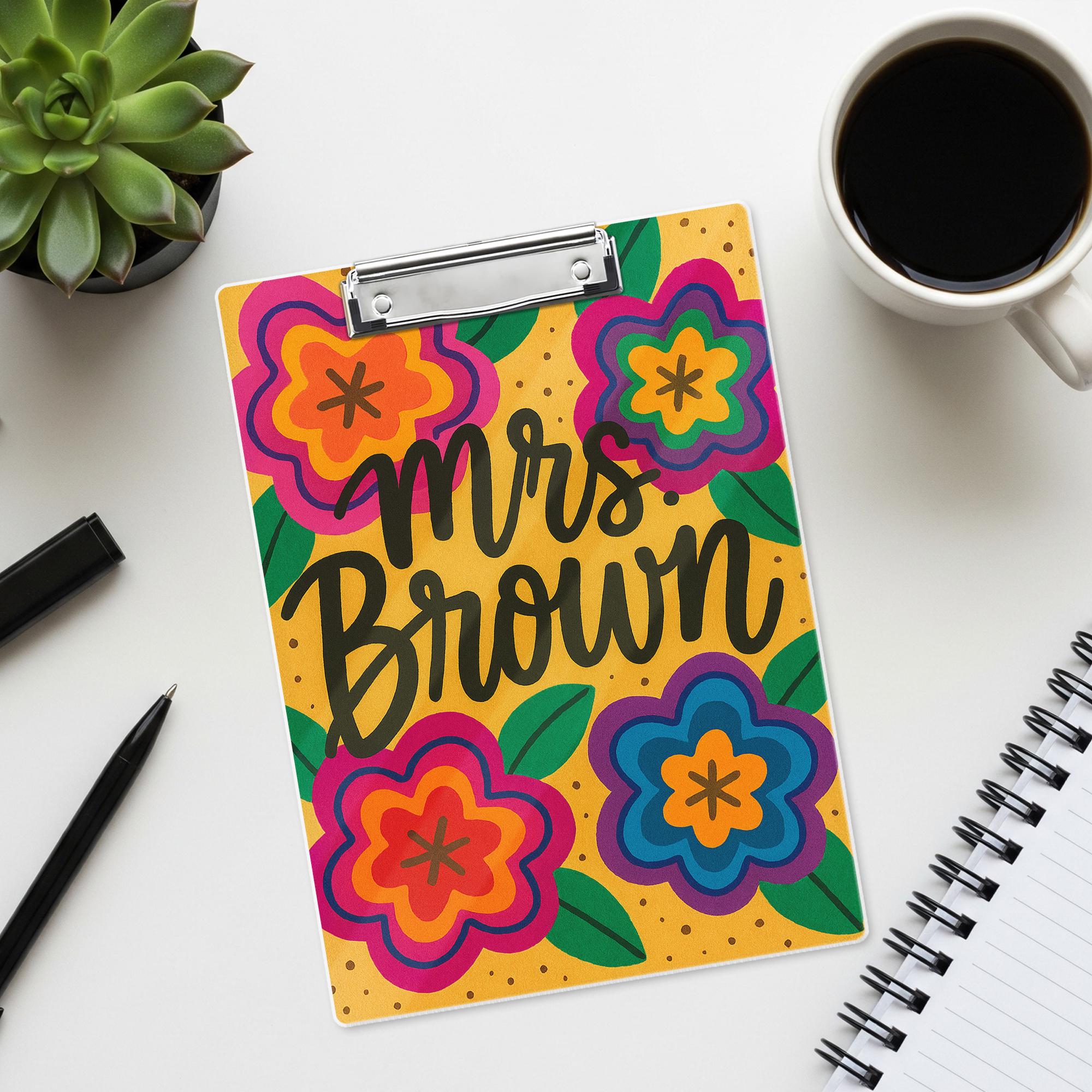 Personalized Teacher Clipboard – Custom Name with Bold Floral Design – Bright Classroom Gift for Teachers, Educators, Back to School Office