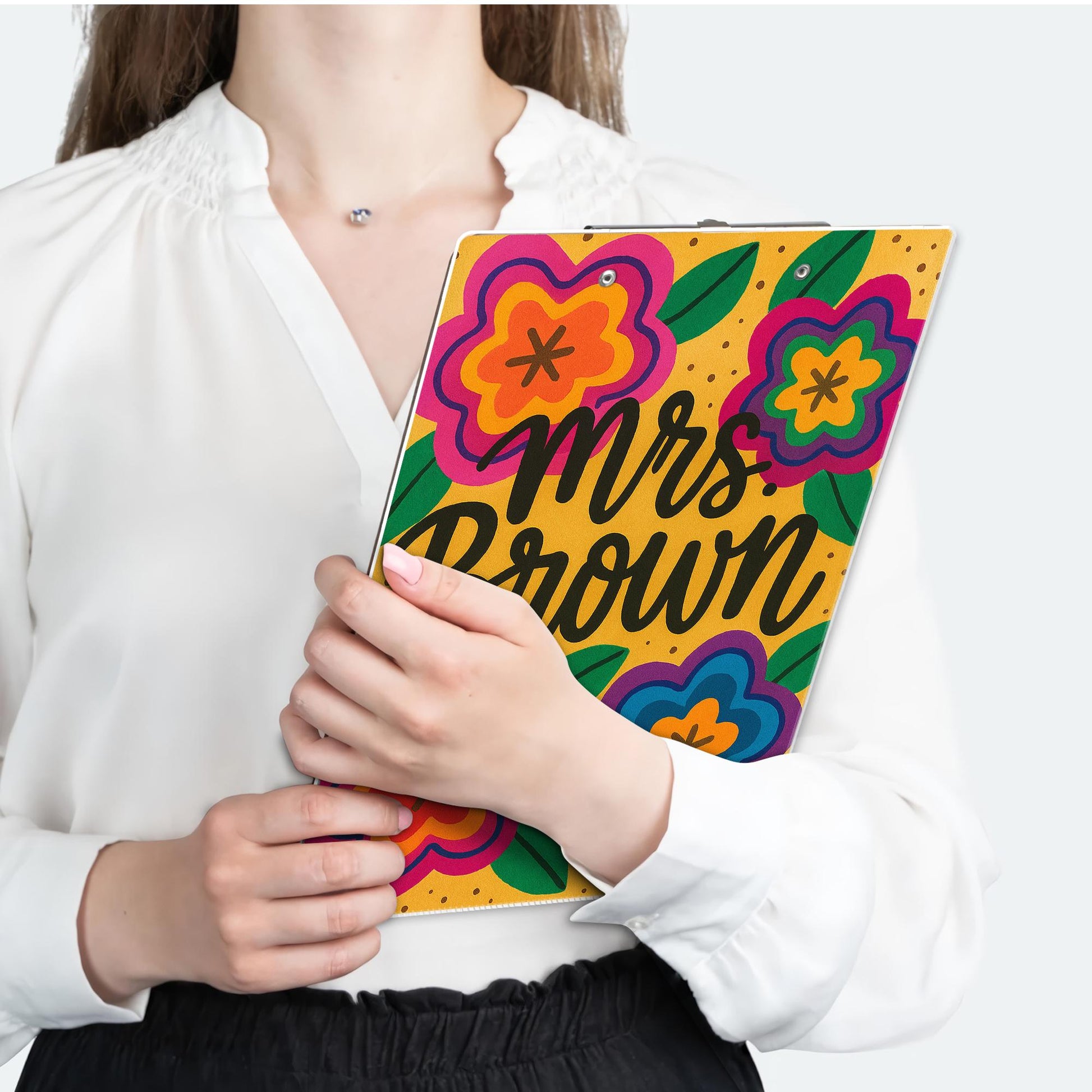 Personalized Teacher Clipboard – Custom Name with Bold Floral Design – Bright Classroom Gift for Teachers, Educators, Back to School Office