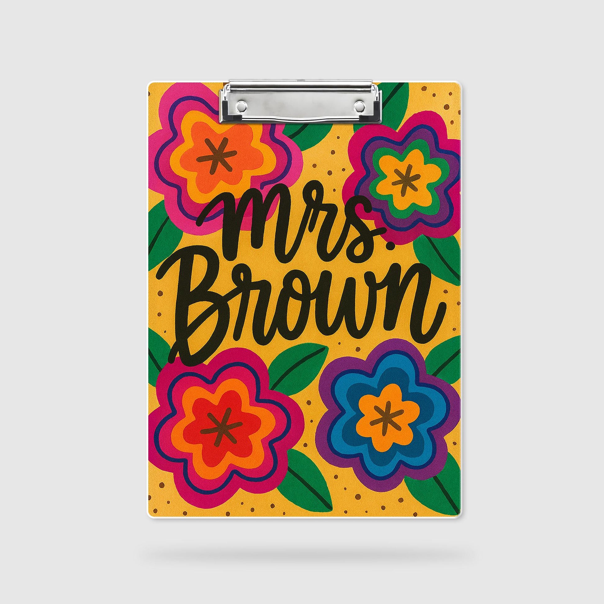 Personalized Teacher Clipboard – Custom Name with Bold Floral Design – Bright Classroom Gift for Teachers, Educators, Back to School Office