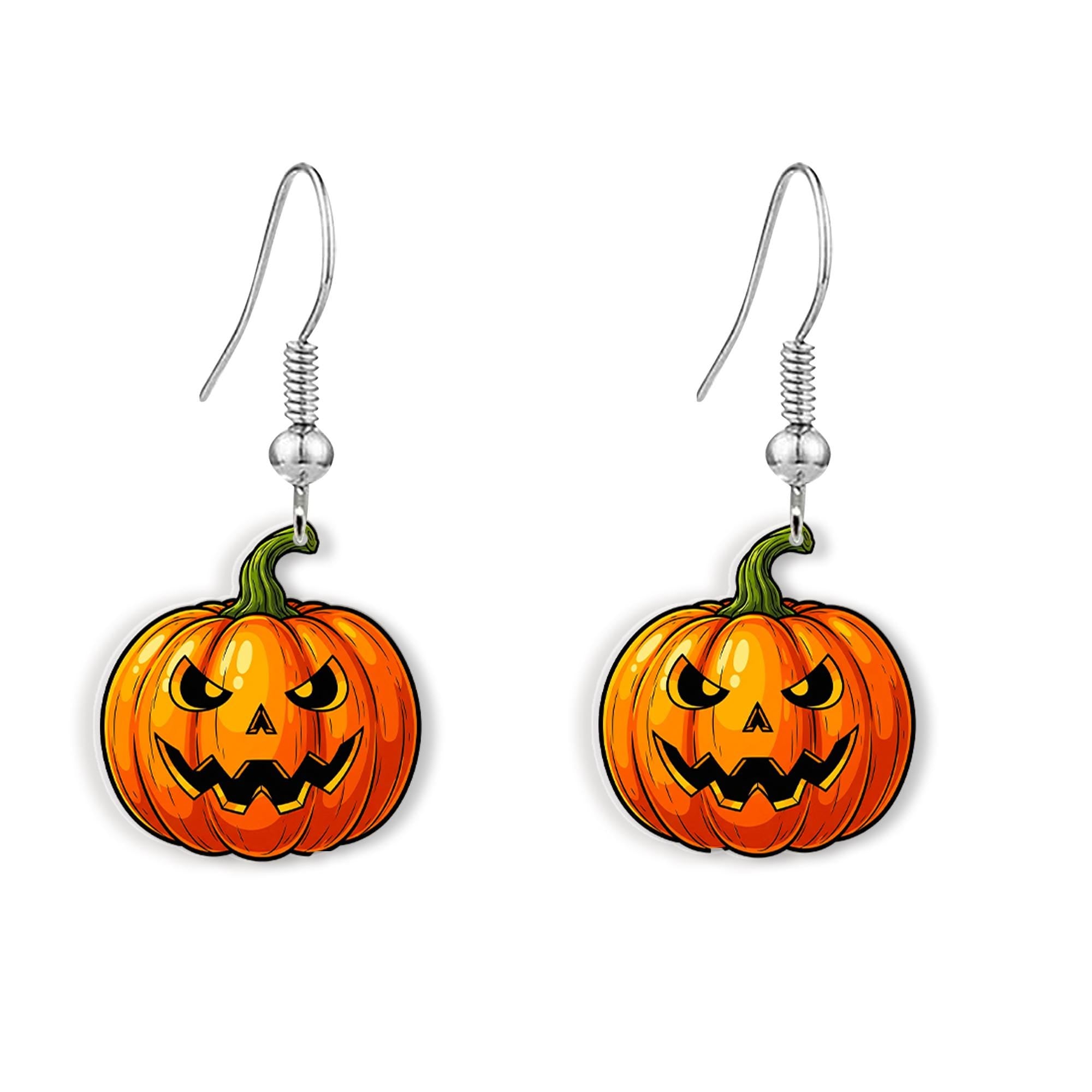 Jack-O'-Lantern Pumpkin Earrings – Halloween Dangle Jewelry – Spooky Fall Accessories