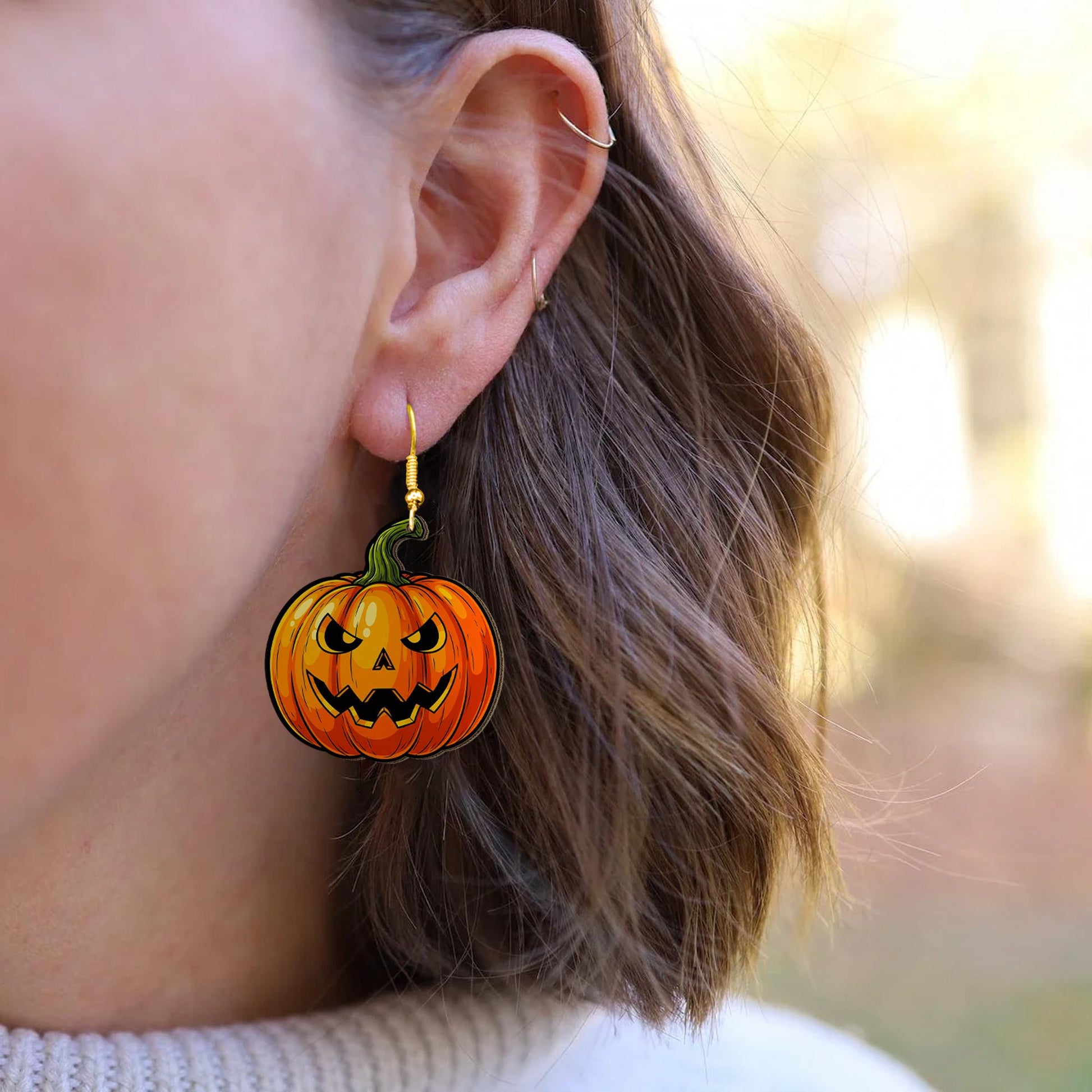 Jack-O'-Lantern Pumpkin Earrings – Halloween Dangle Jewelry – Spooky Fall Accessories
