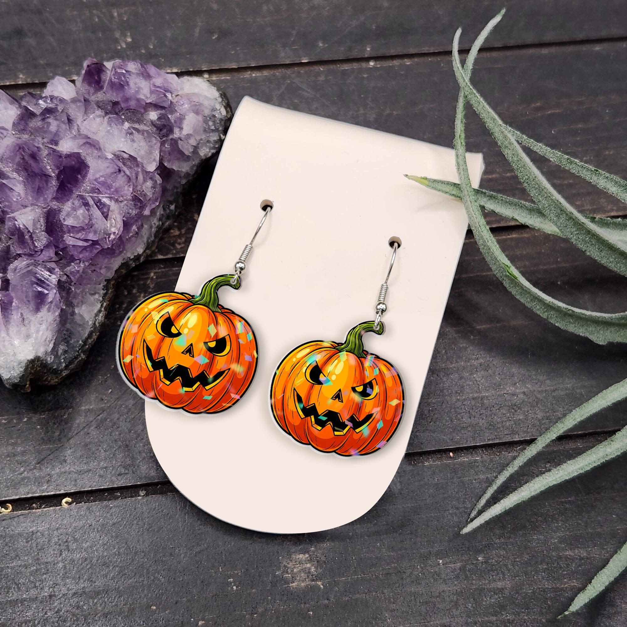 Jack-O'-Lantern Pumpkin Earrings – Halloween Dangle Jewelry – Spooky Fall Accessories
