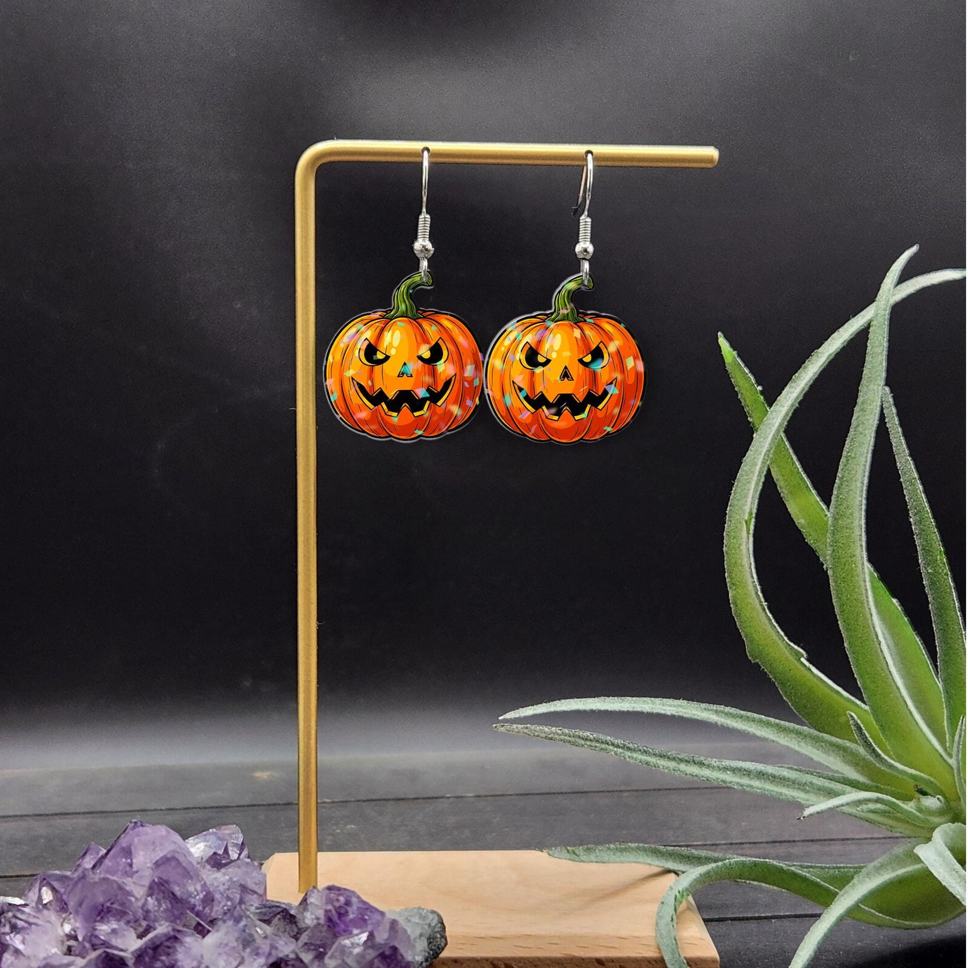Jack-O'-Lantern Pumpkin Earrings – Halloween Dangle Jewelry – Spooky Fall Accessories