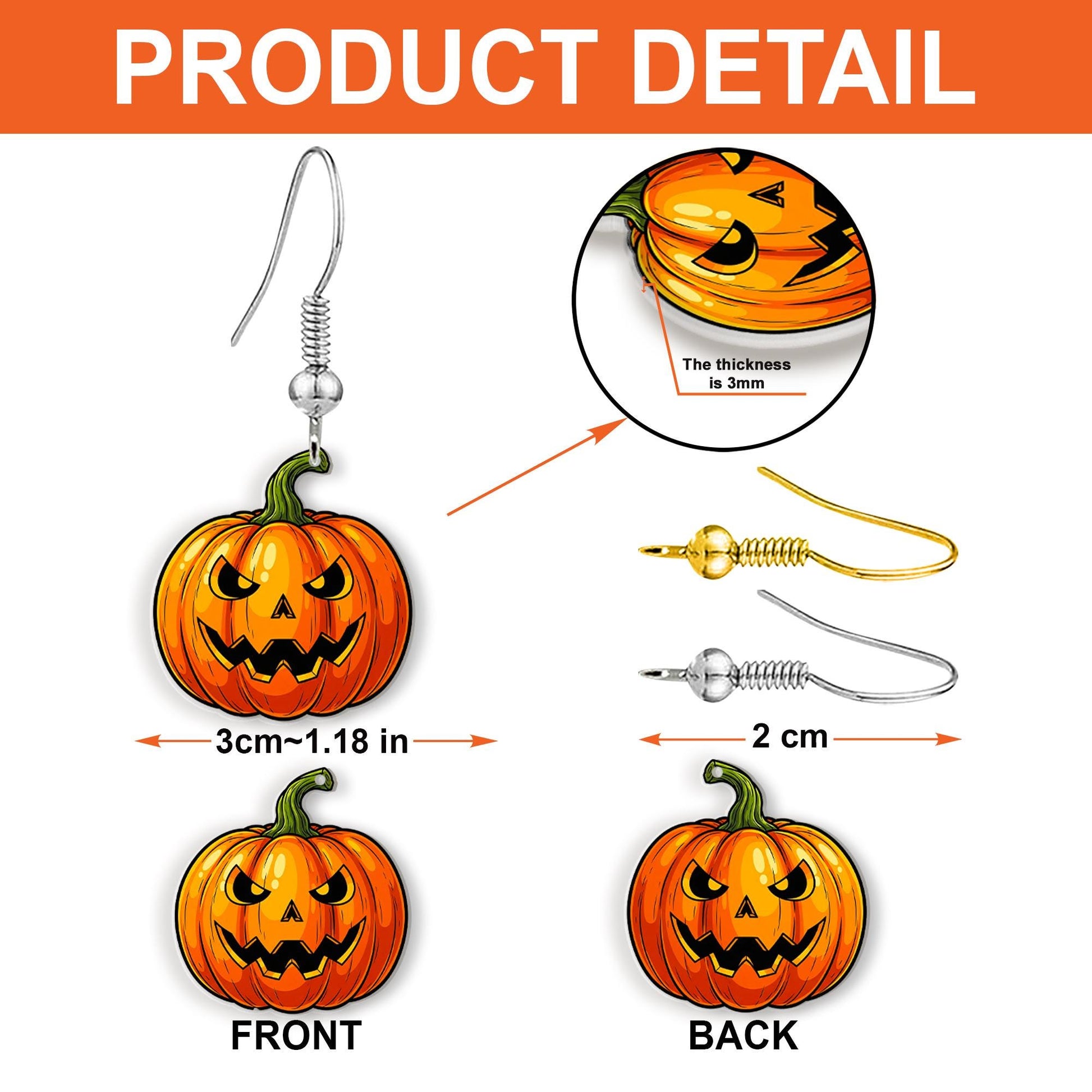 Jack-O'-Lantern Pumpkin Earrings – Halloween Dangle Jewelry – Spooky Fall Accessories