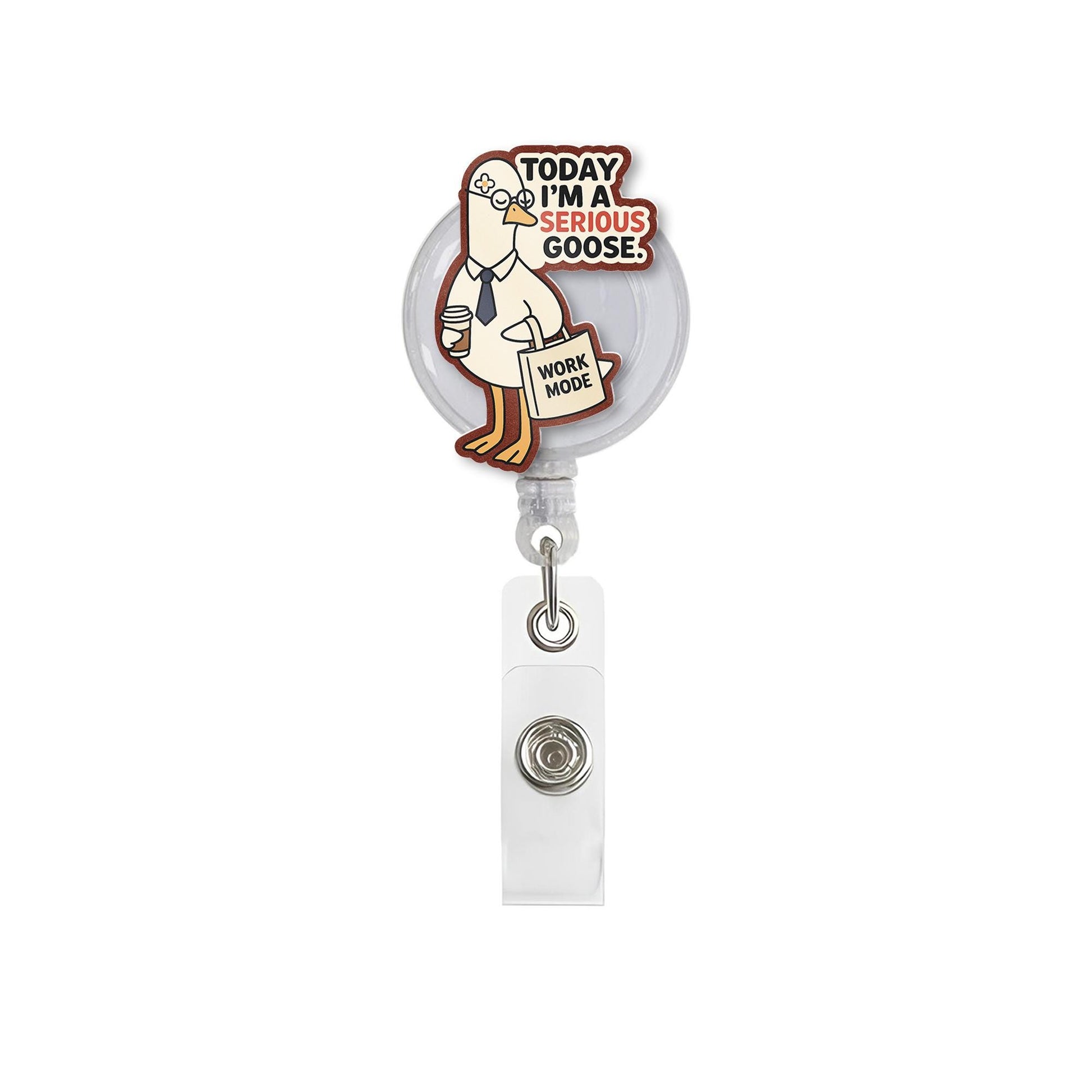 Funny Goose Badge Reel - “Today I’m a Serious Goose” Work Mode ID Holder | Cute Retractable Clip for Nurses, Teachers, Office Staff