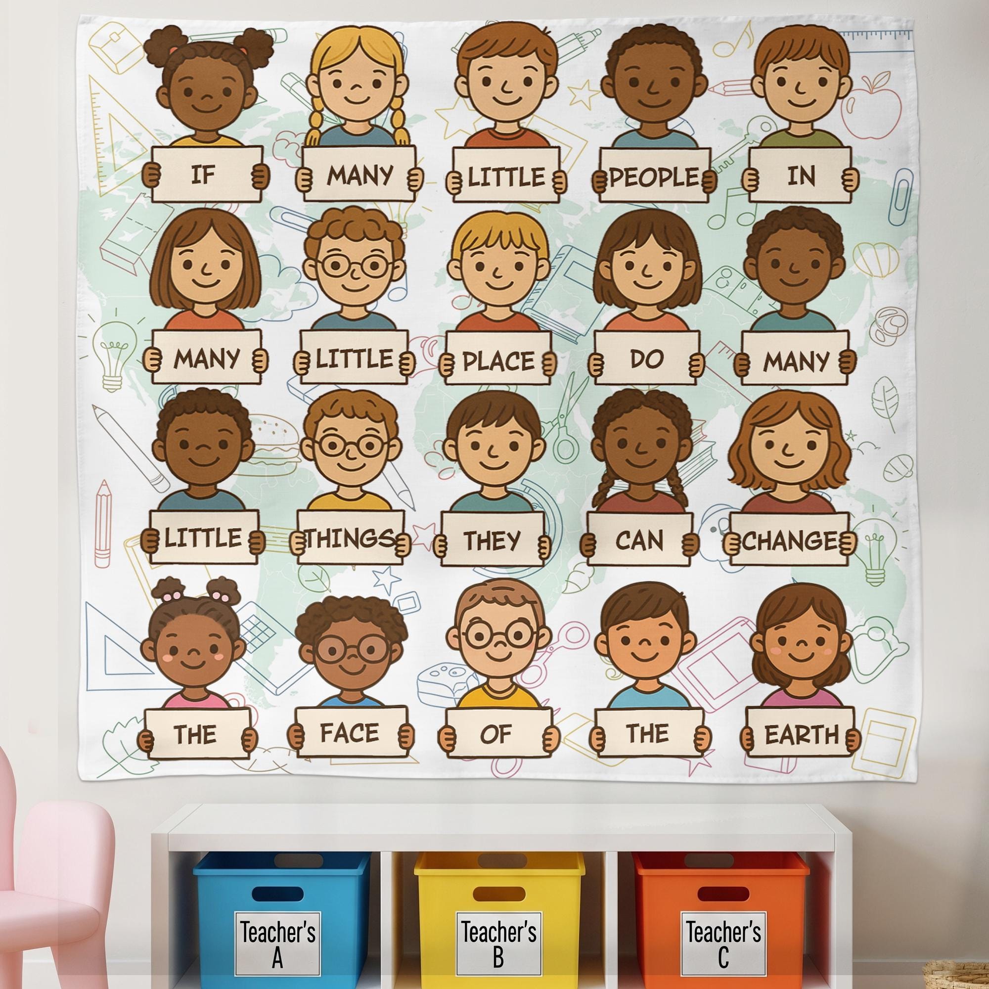 Cute Classroom Quote Tapestry, Kids Holding Signs Wall Art, Teacher Wall Decor, Inspirational Classroom Banner, School Wall Hanging