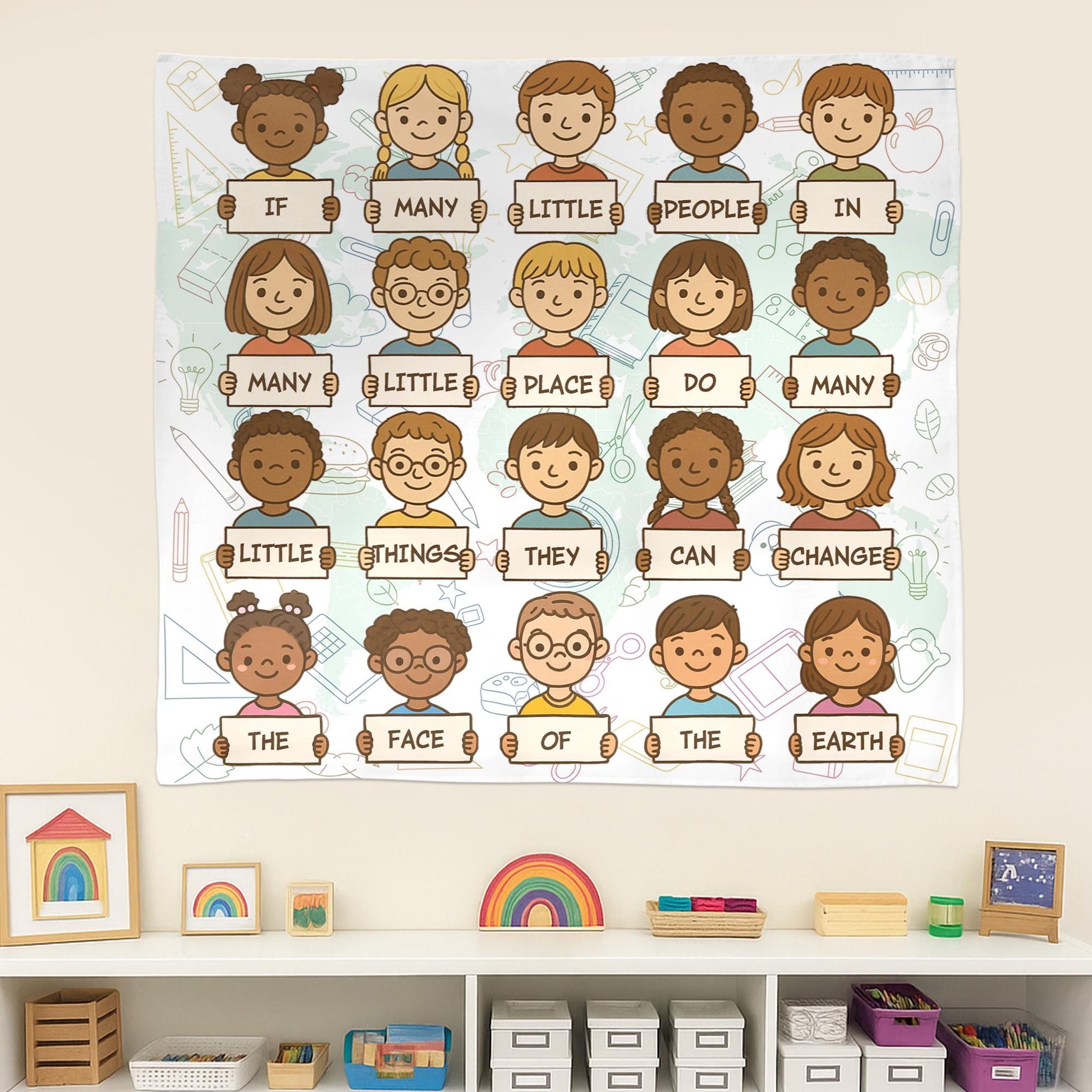 Cute Classroom Quote Tapestry, Kids Holding Signs Wall Art, Teacher Wall Decor, Inspirational Classroom Banner, School Wall Hanging