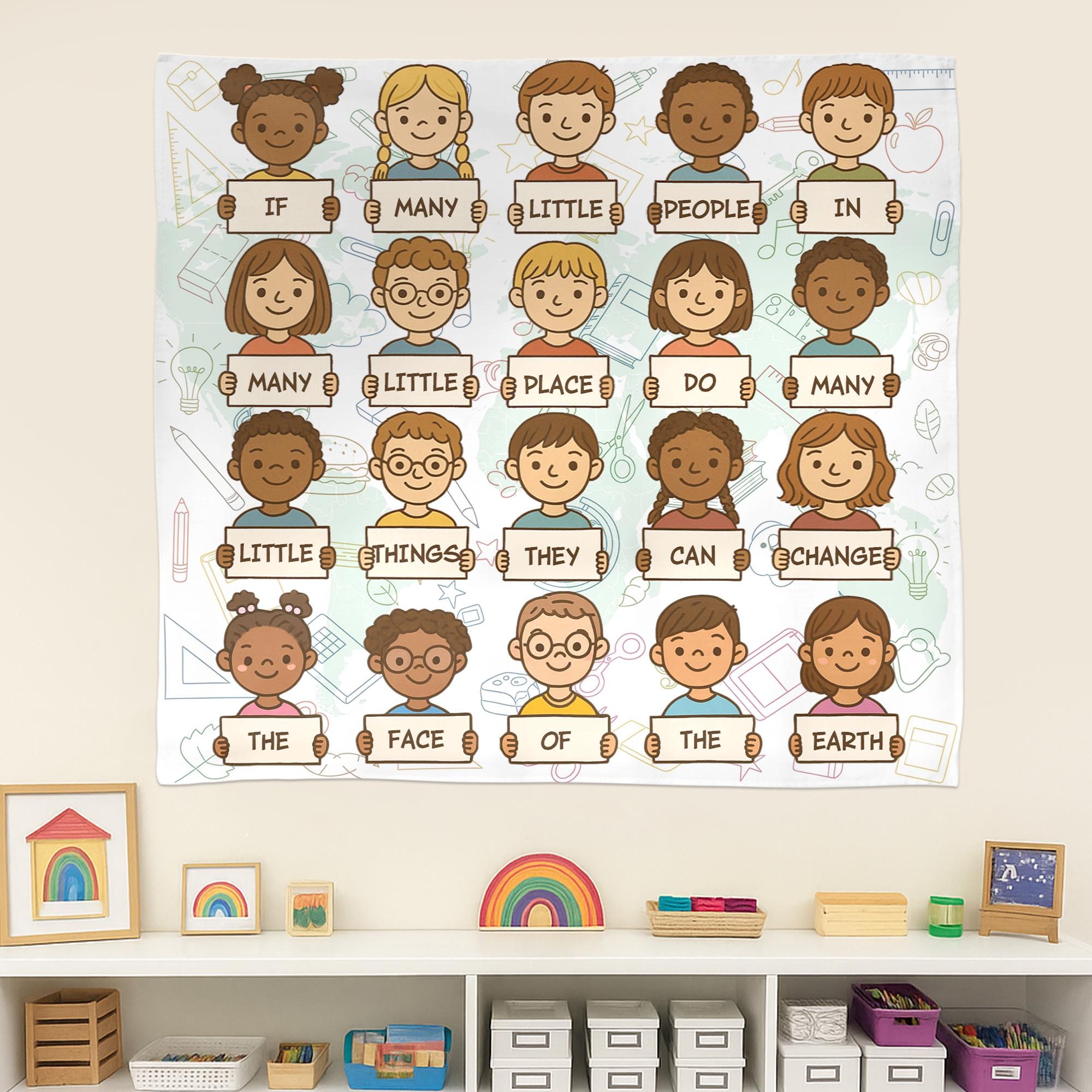 Cute Classroom Quote Tapestry, Kids Holding Signs Wall Art, Teacher Wall Decor, Inspirational Classroom Banner, School Wall Hanging