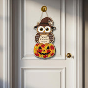Halloween Owl Door Hanger, Autumn Pumpkin Decor, Spooky Season Wall Art, Fall Owl Tiered Tray Sign, Woodland Animal Gift