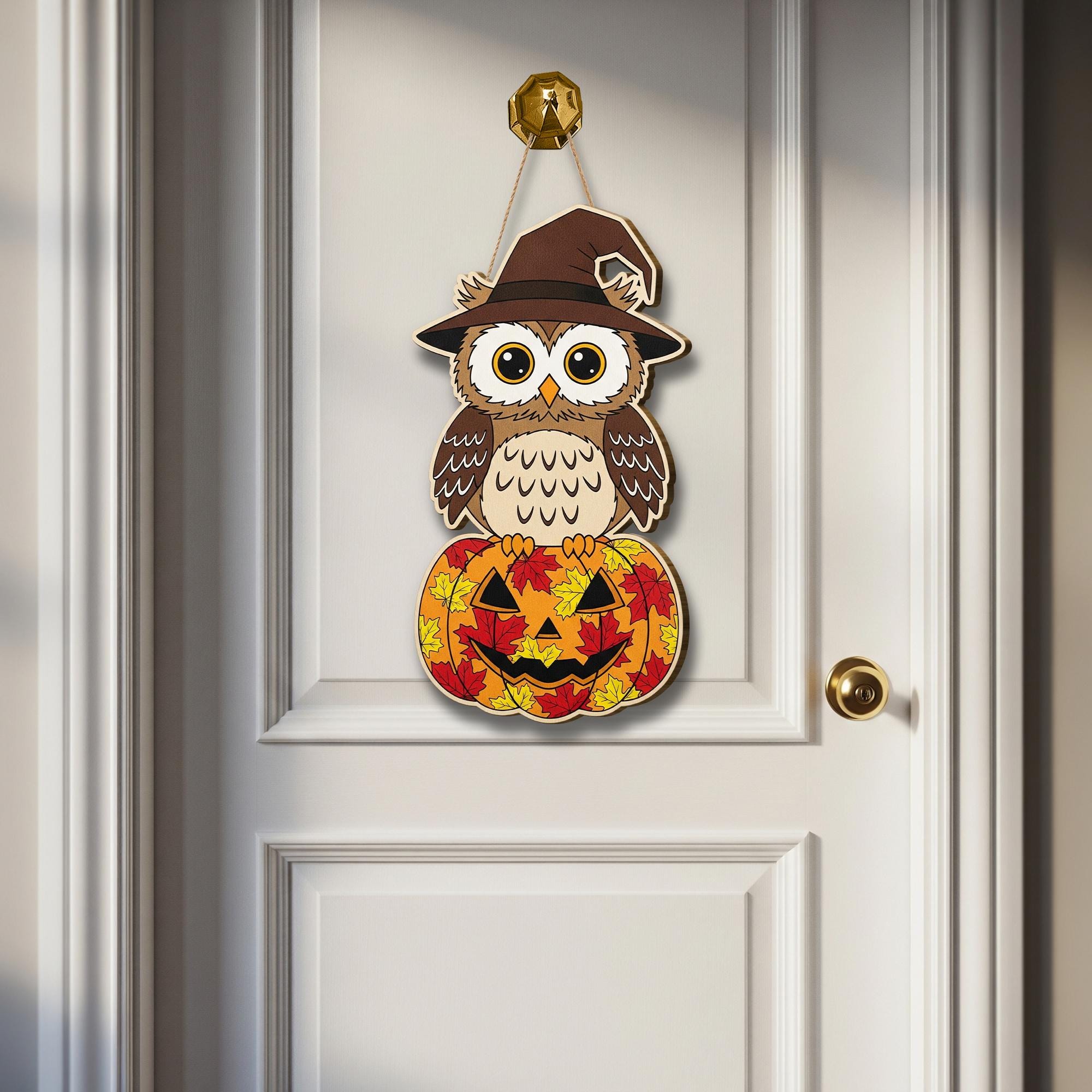 Halloween Owl Door Hanger, Autumn Pumpkin Decor, Spooky Season Wall Art, Fall Owl Tiered Tray Sign, Woodland Animal Gift
