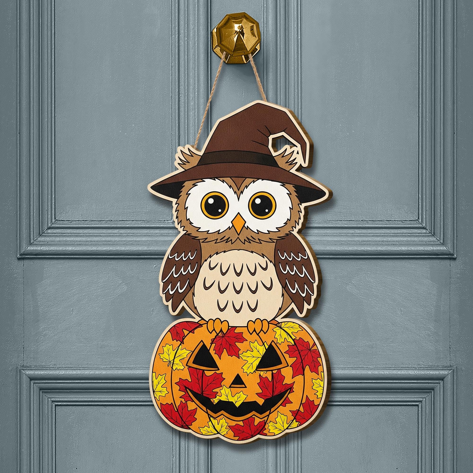Halloween Owl Door Hanger, Autumn Pumpkin Decor, Spooky Season Wall Art, Fall Owl Tiered Tray Sign, Woodland Animal Gift