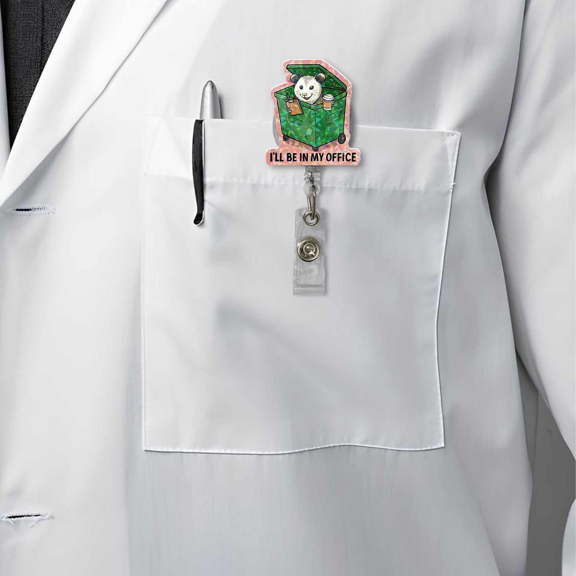 Funny Opossum Badge Reel - "I'll Be in My Office" Dumpster ID Holder | Cute Retractable Clip for Nurses, Teachers, and Office Staff