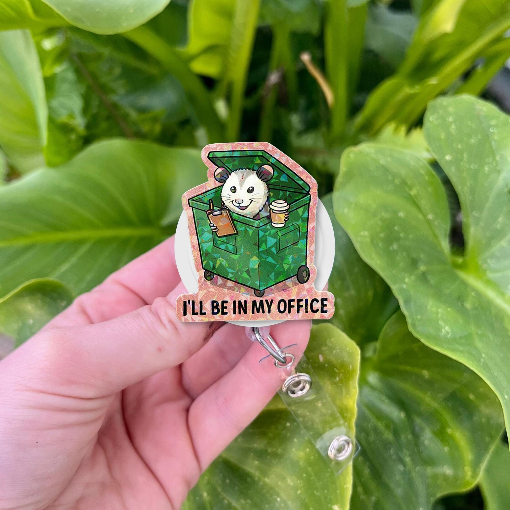Funny Opossum Badge Reel - "I'll Be in My Office" Dumpster ID Holder | Cute Retractable Clip for Nurses, Teachers, and Office Staff