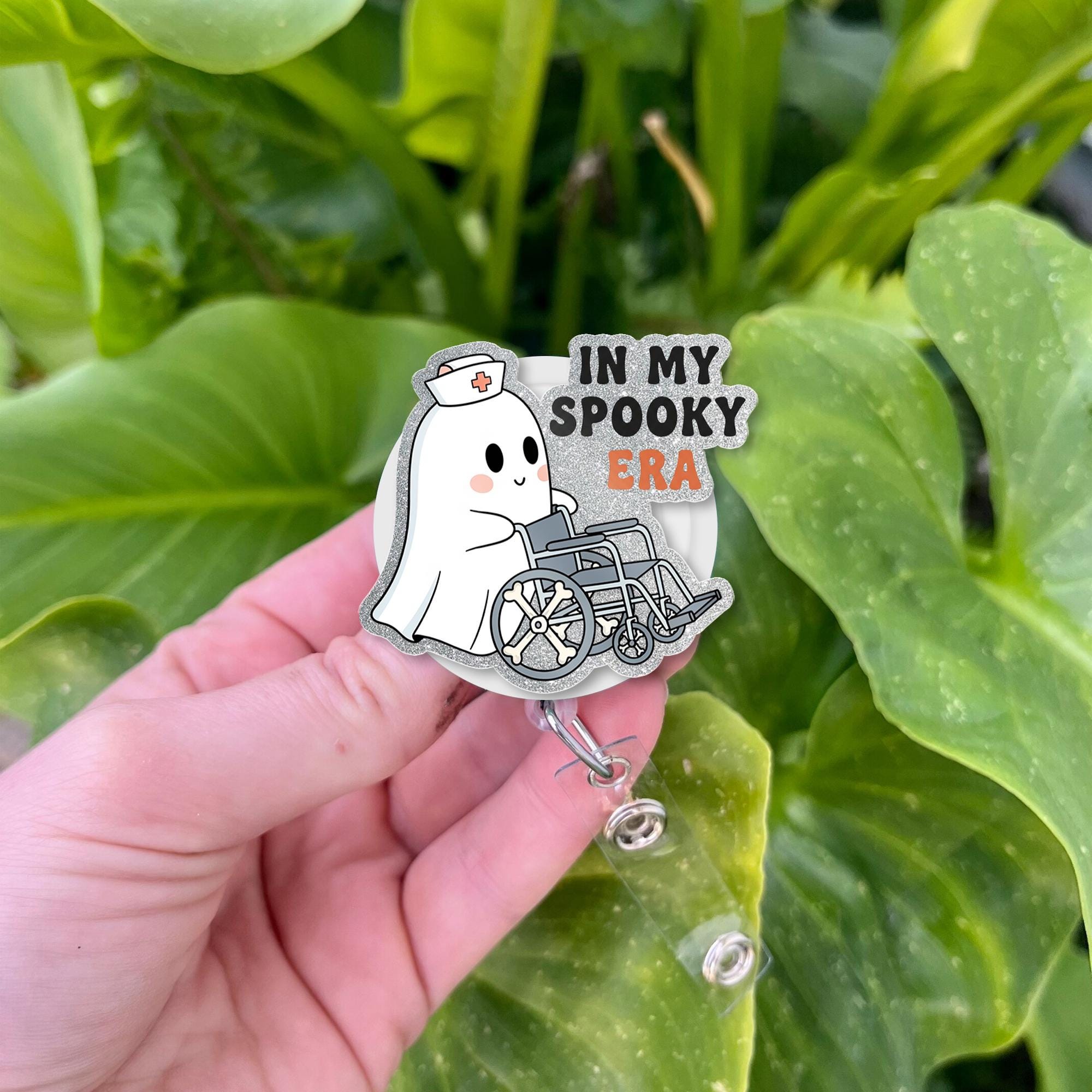 Spooky Era Ghost Nurse Badge Reel, Halloween Retractable ID Holder, Cute Nurse Badge Clip, Wheelchair Medical Badge Accessory
