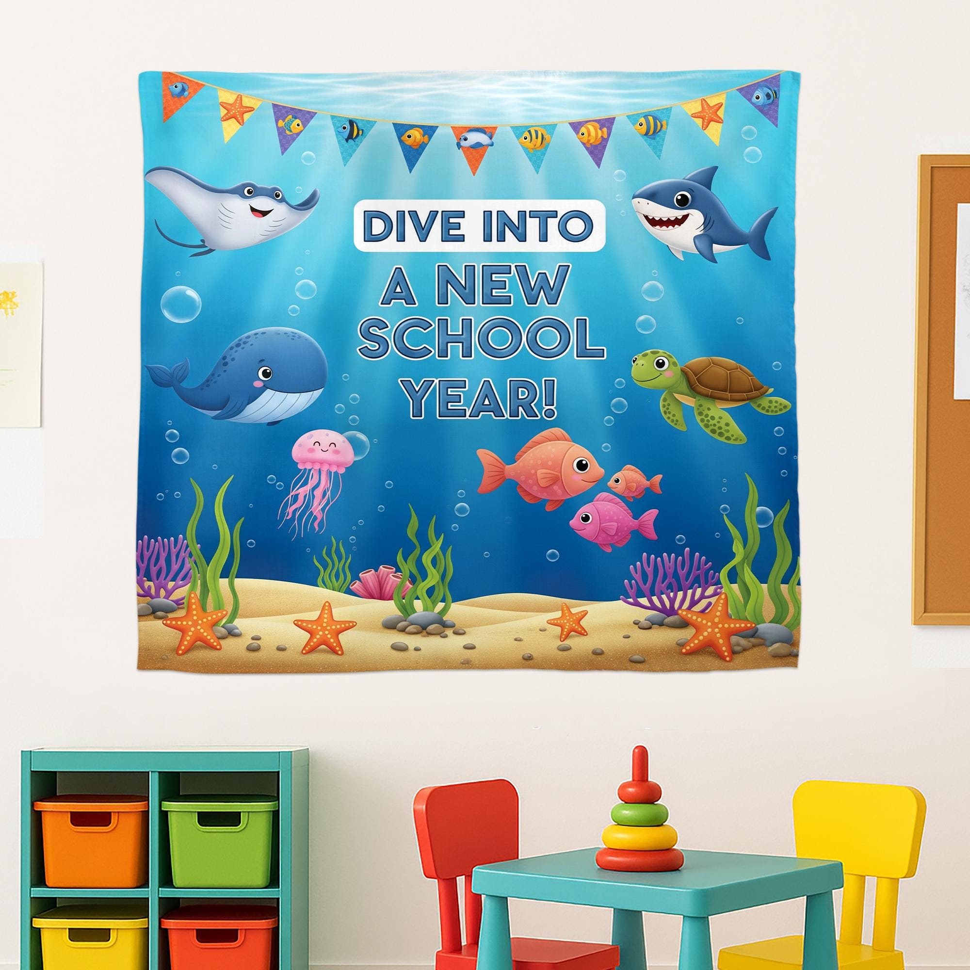 Ocean Theme Classroom Tapestry, Dive Into New School Year Banner, Under the Sea Teacher Decor, Back to School Wall Art