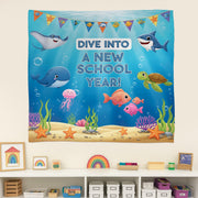 Ocean Theme Classroom Tapestry, Dive Into New School Year Banner, Under the Sea Teacher Decor, Back to School Wall Art