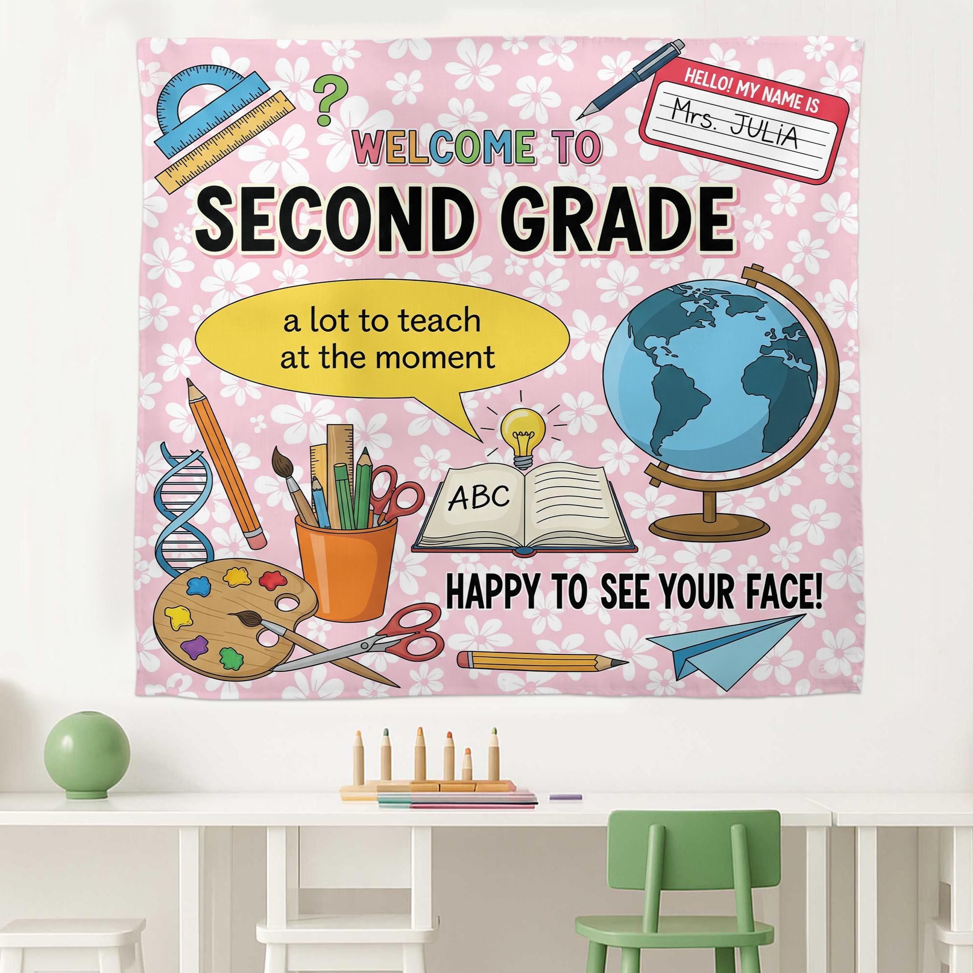 Welcome Back Teacher Tapestry, Grade Classroom Banner, Cute School Wall Decor, Personalized Grade Sign, Back to School Art