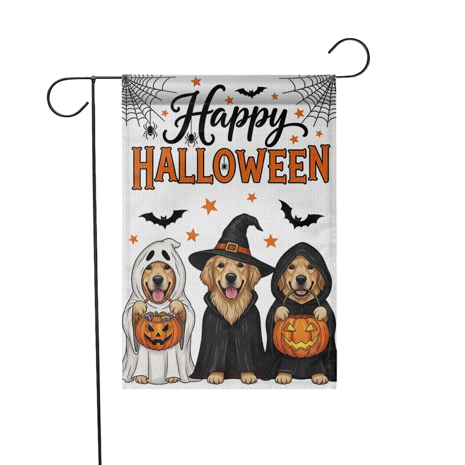 Halloween Dog Garden Flag , Golden Retriever Fall Yard Decor, Cute Dog Witch Ghost Banner, Trick or Treat Outdoor Decoration