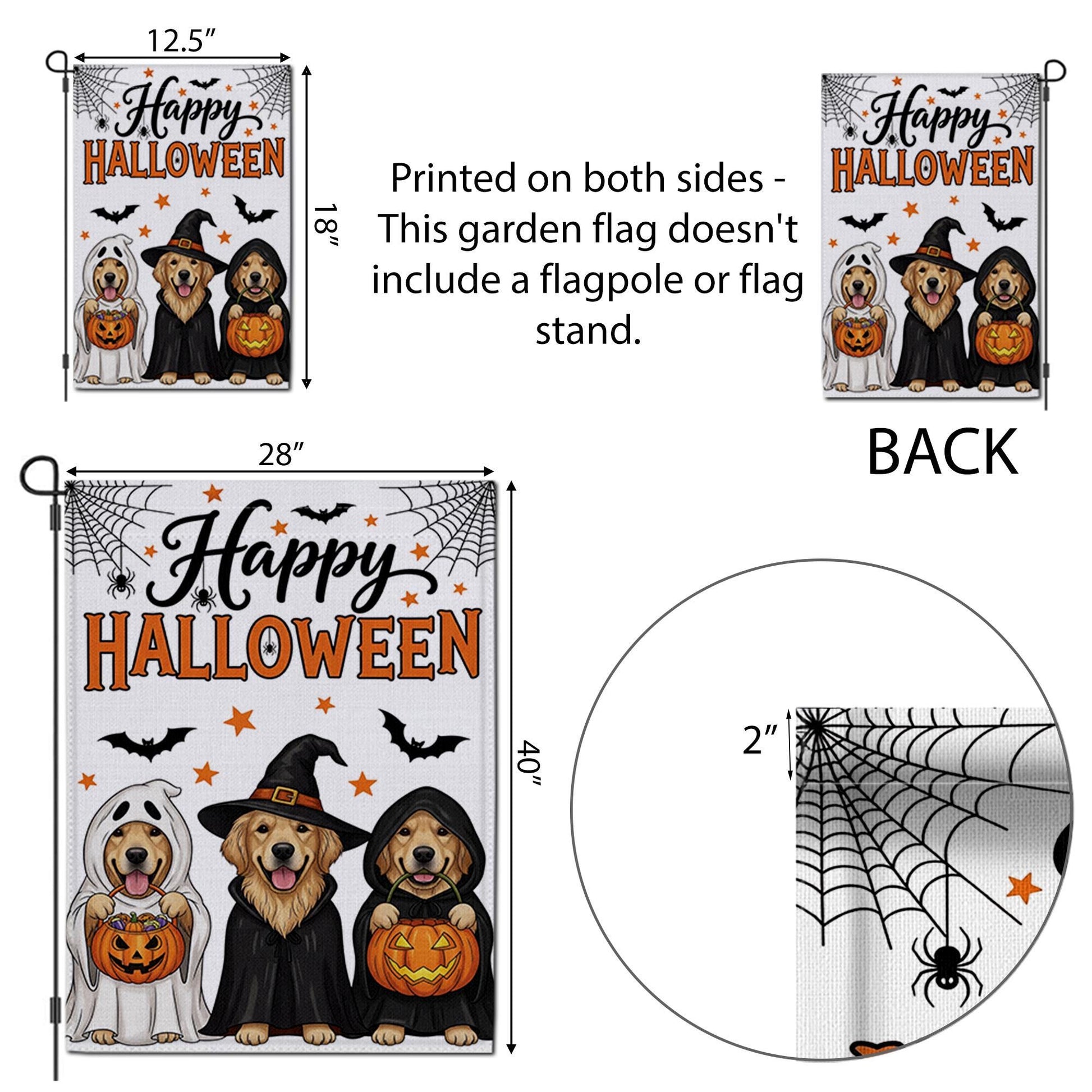 Halloween Dog Garden Flag , Golden Retriever Fall Yard Decor, Cute Dog Witch Ghost Banner, Trick or Treat Outdoor Decoration