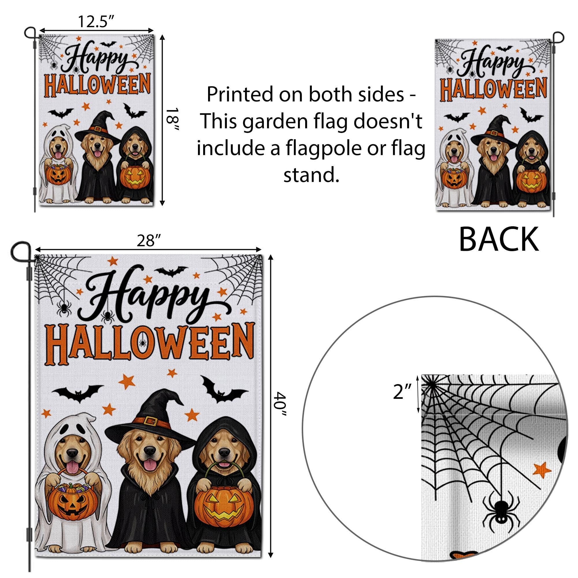 Halloween Dog Garden Flag , Golden Retriever Fall Yard Decor, Cute Dog Witch Ghost Banner, Trick or Treat Outdoor Decoration
