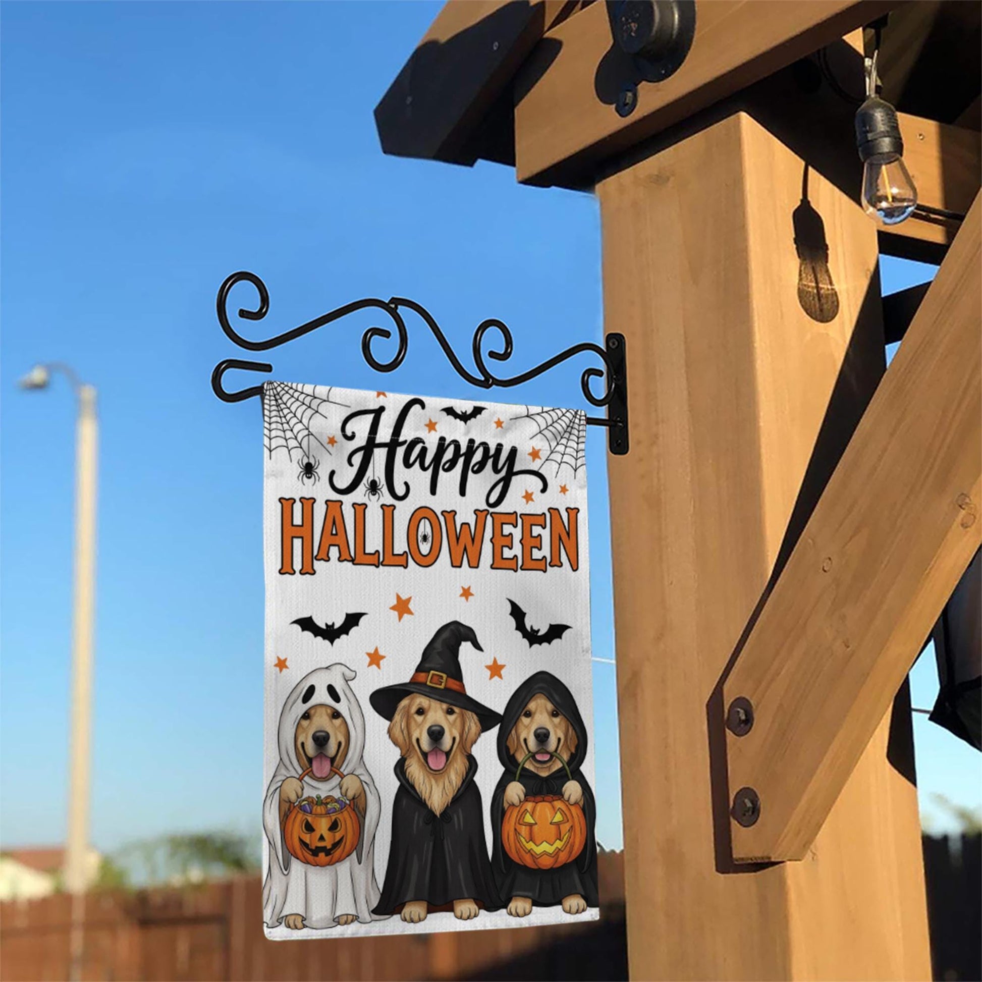 Halloween Dog Garden Flag , Golden Retriever Fall Yard Decor, Cute Dog Witch Ghost Banner, Trick or Treat Outdoor Decoration