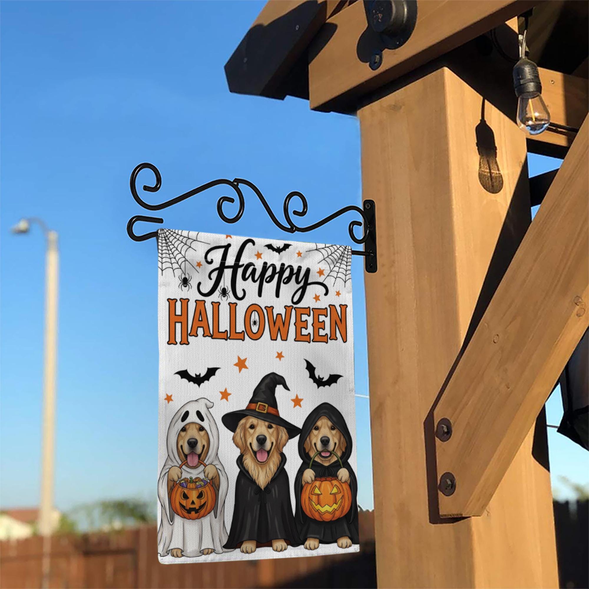 Halloween Dog Garden Flag , Golden Retriever Fall Yard Decor, Cute Dog Witch Ghost Banner, Trick or Treat Outdoor Decoration