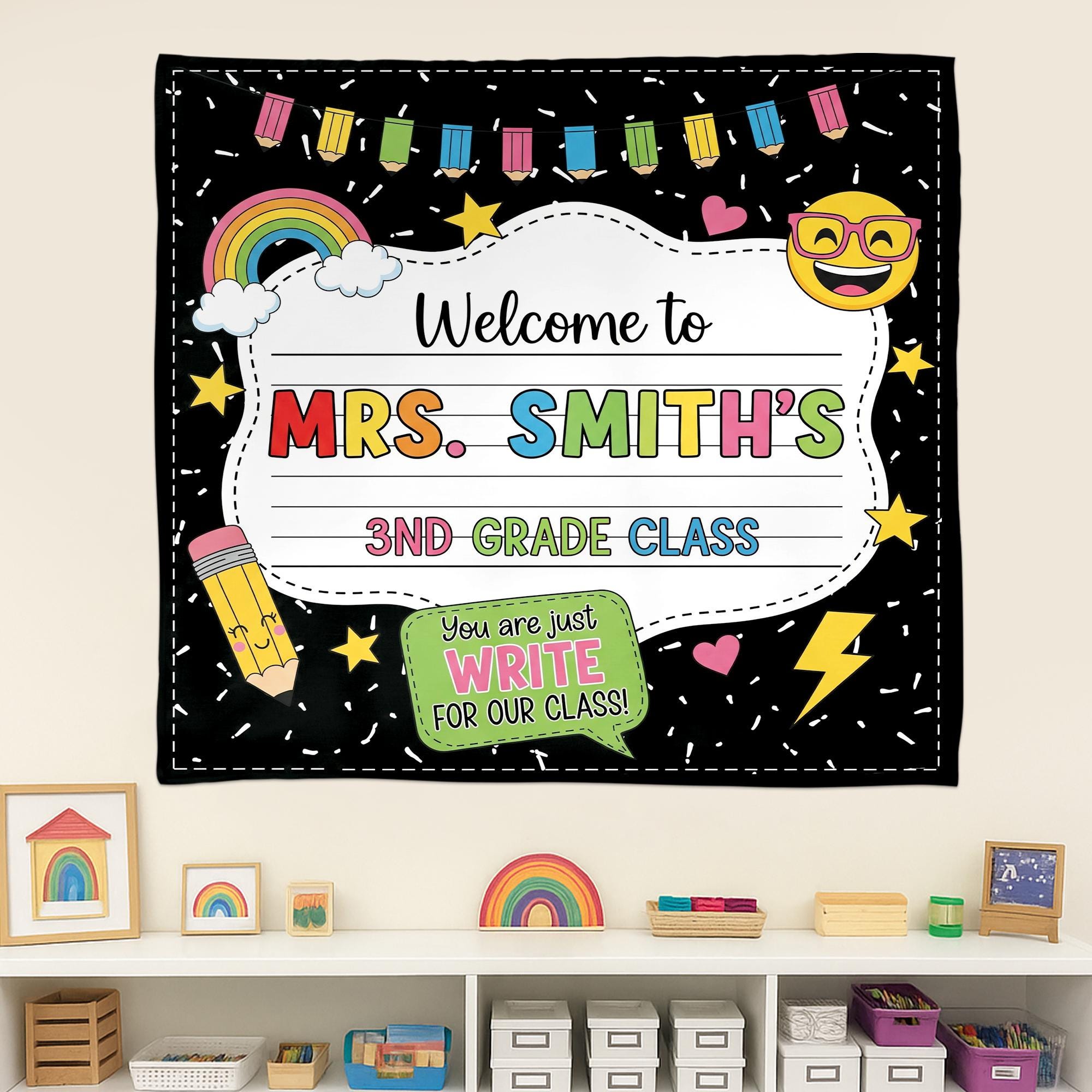 Custom Grade Classroom Tapestry, Welcome Back Teacher Banner, Personalized Class Sign, Cute School Wall Decor, Back to School Art
