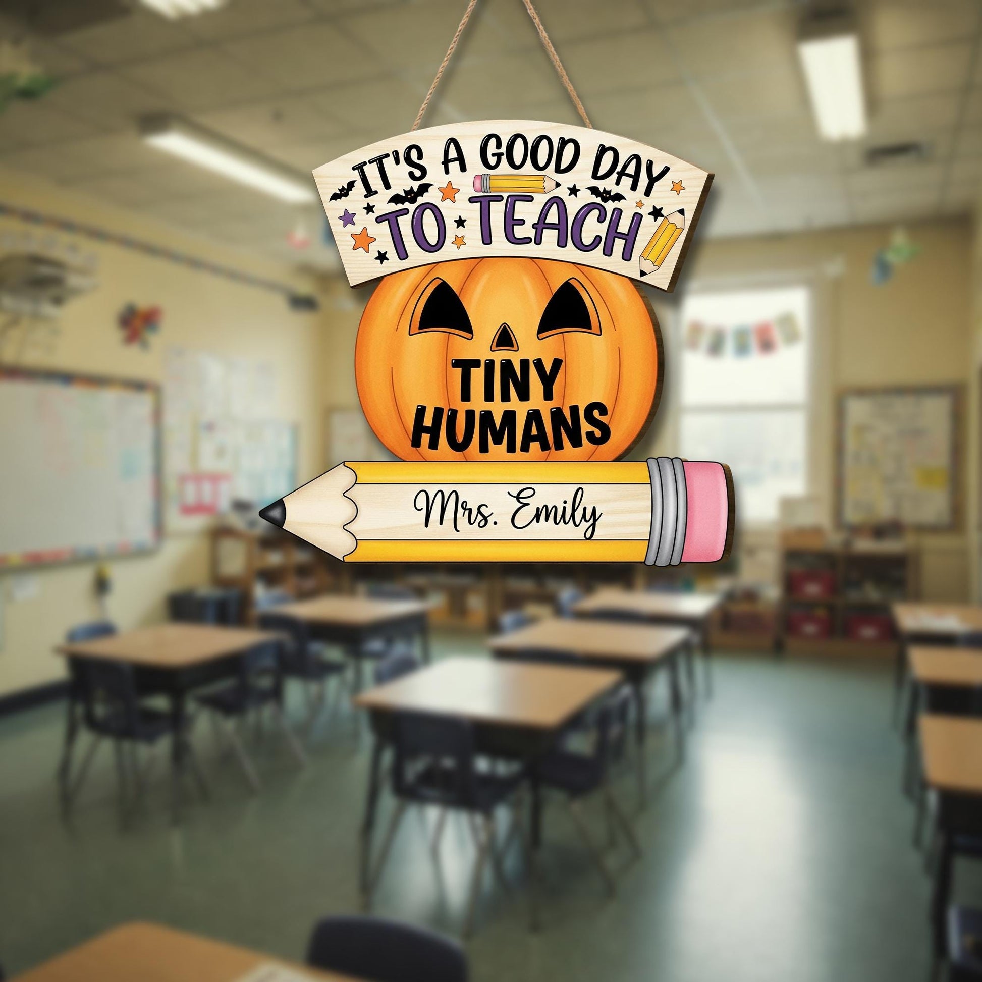Halloween Teacher Door Sign - It's a Good Day to Teach Tiny Humans - Personalized Classroom Decor Gift