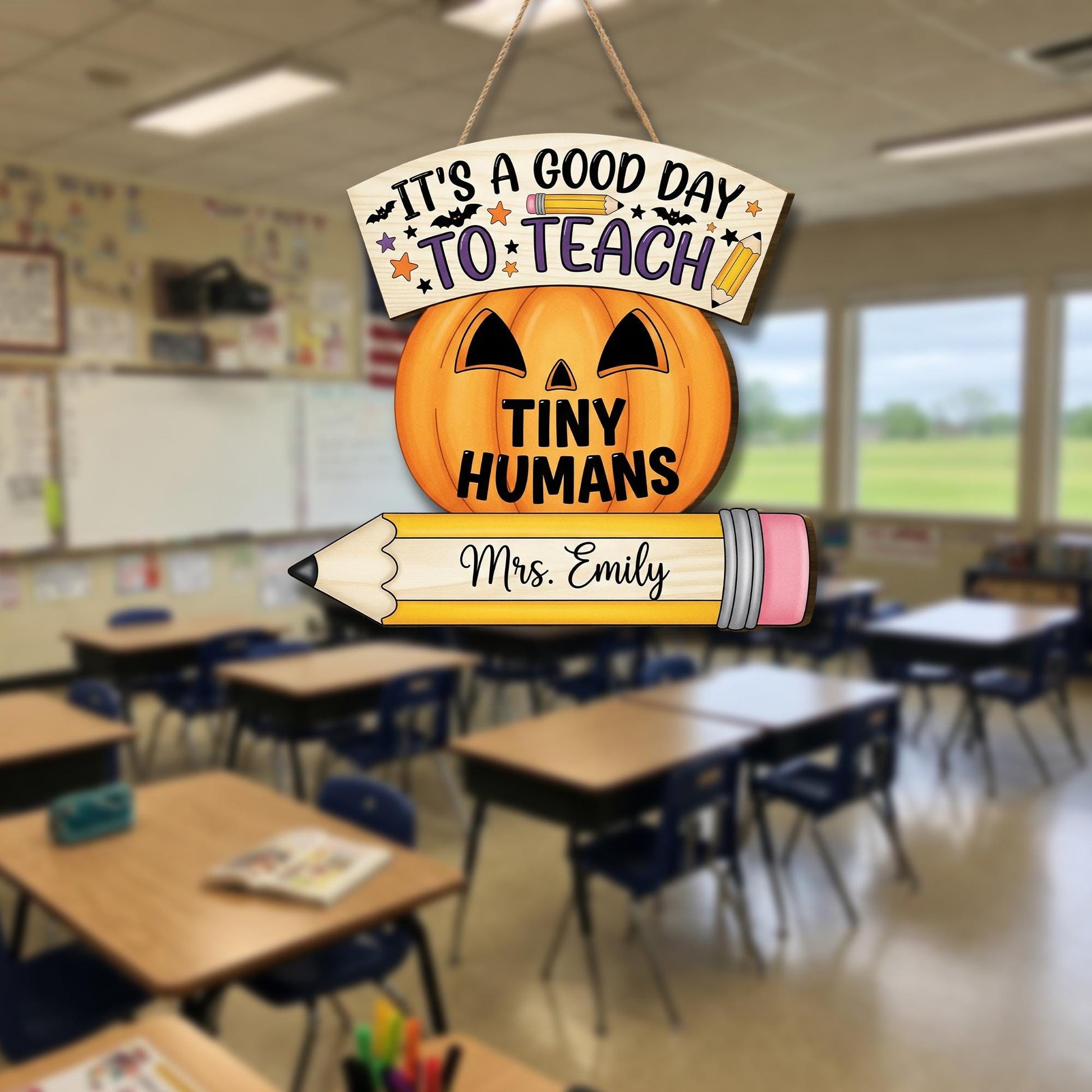 Halloween Teacher Door Sign - It's a Good Day to Teach Tiny Humans - Personalized Classroom Decor Gift