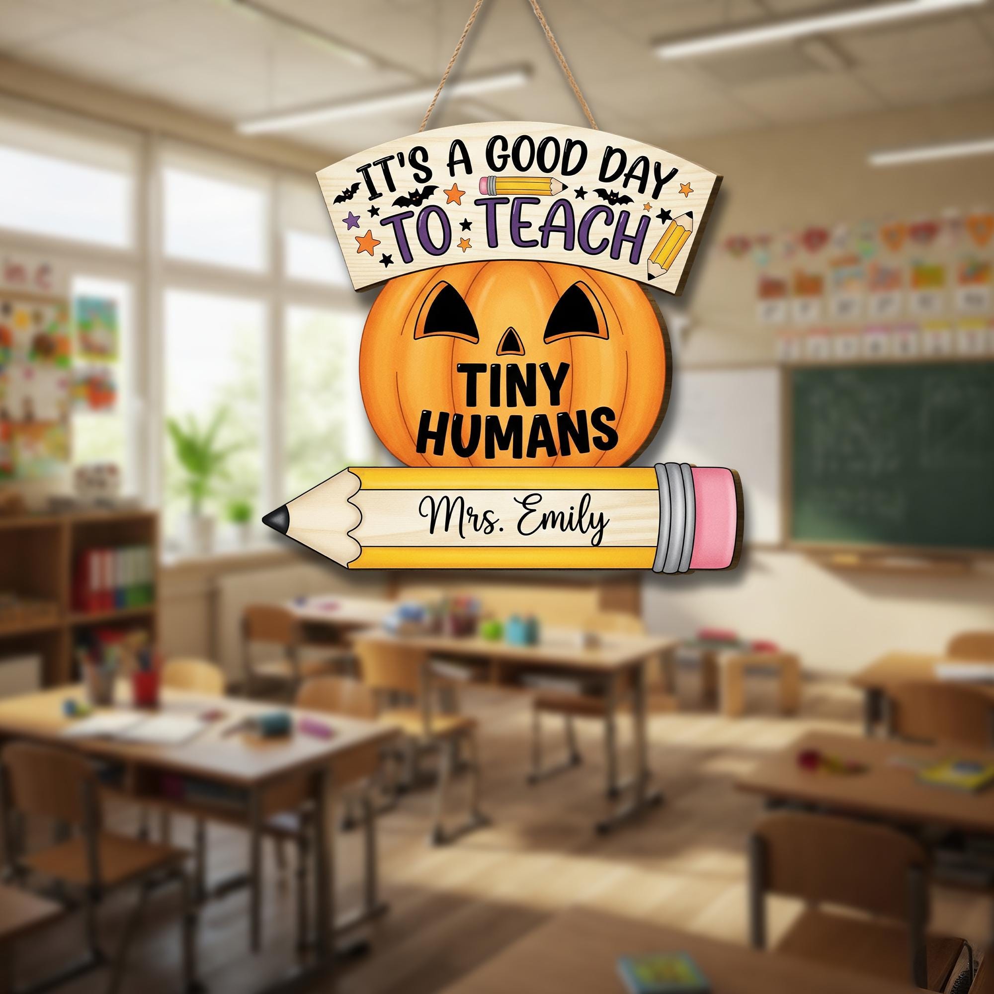 Halloween Teacher Door Sign - It's a Good Day to Teach Tiny Humans - Personalized Classroom Decor Gift