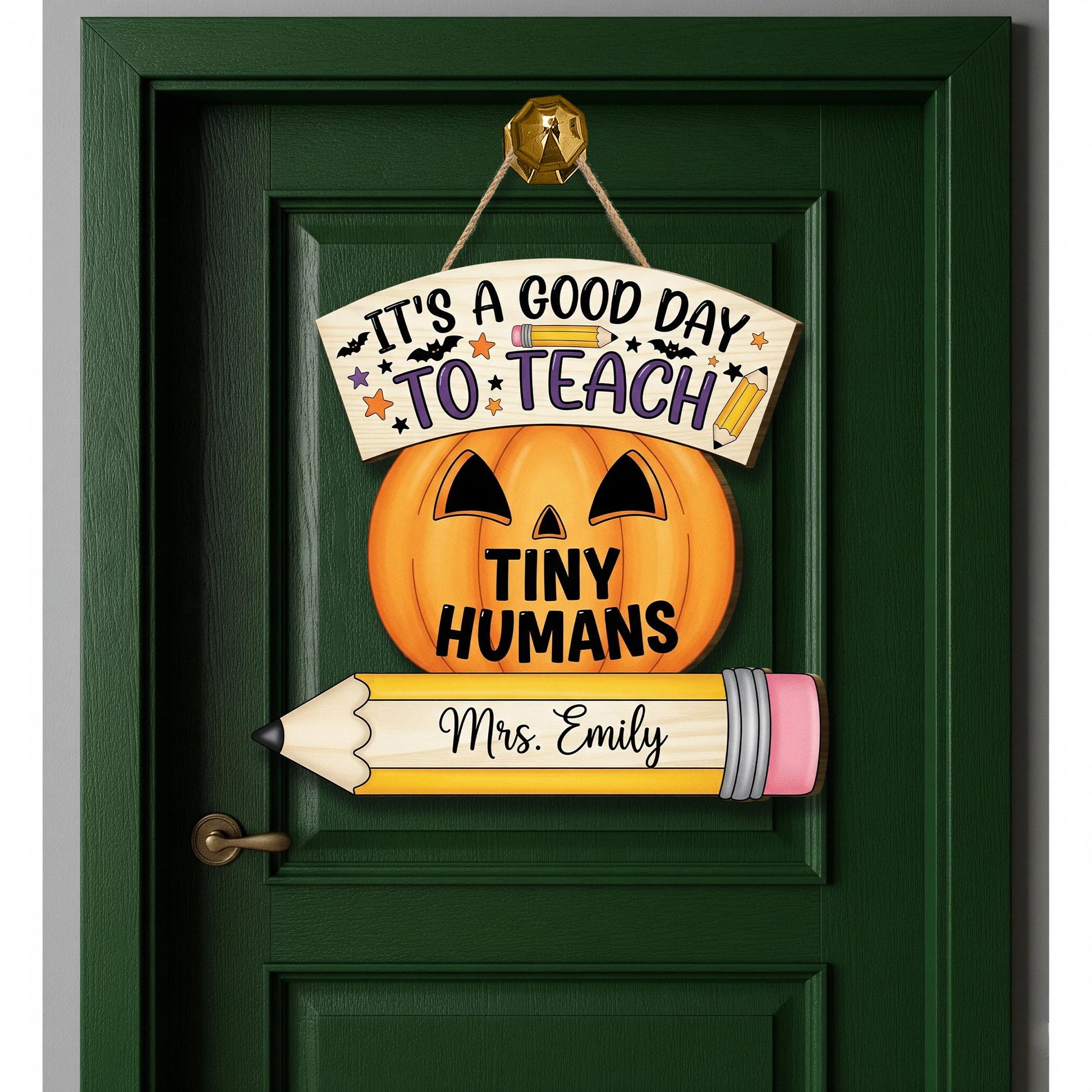 Halloween Teacher Door Sign - It's a Good Day to Teach Tiny Humans - Personalized Classroom Decor Gift