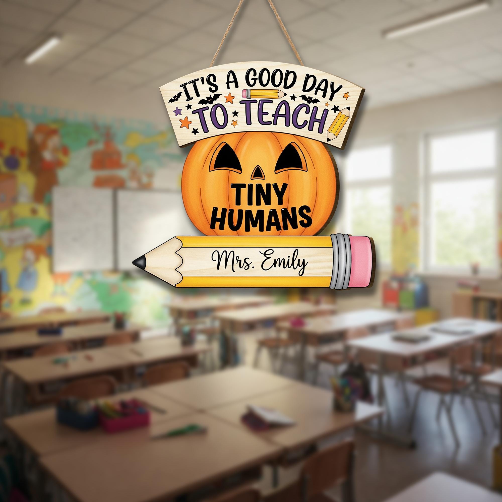 Halloween Teacher Door Sign - It's a Good Day to Teach Tiny Humans - Personalized Classroom Decor Gift