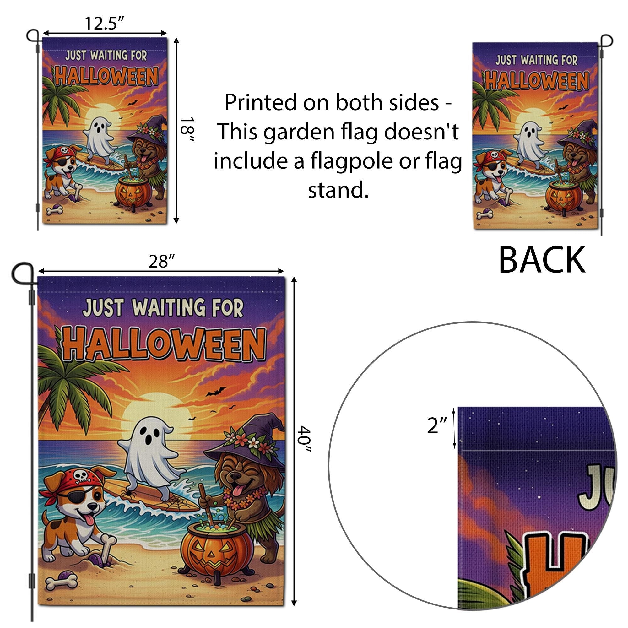 Beach Halloween Dog Garden Flag – Funny Coastal Trick or Treat Yard Decor, Tropical Ghost Pirate Witch Puppy Banner