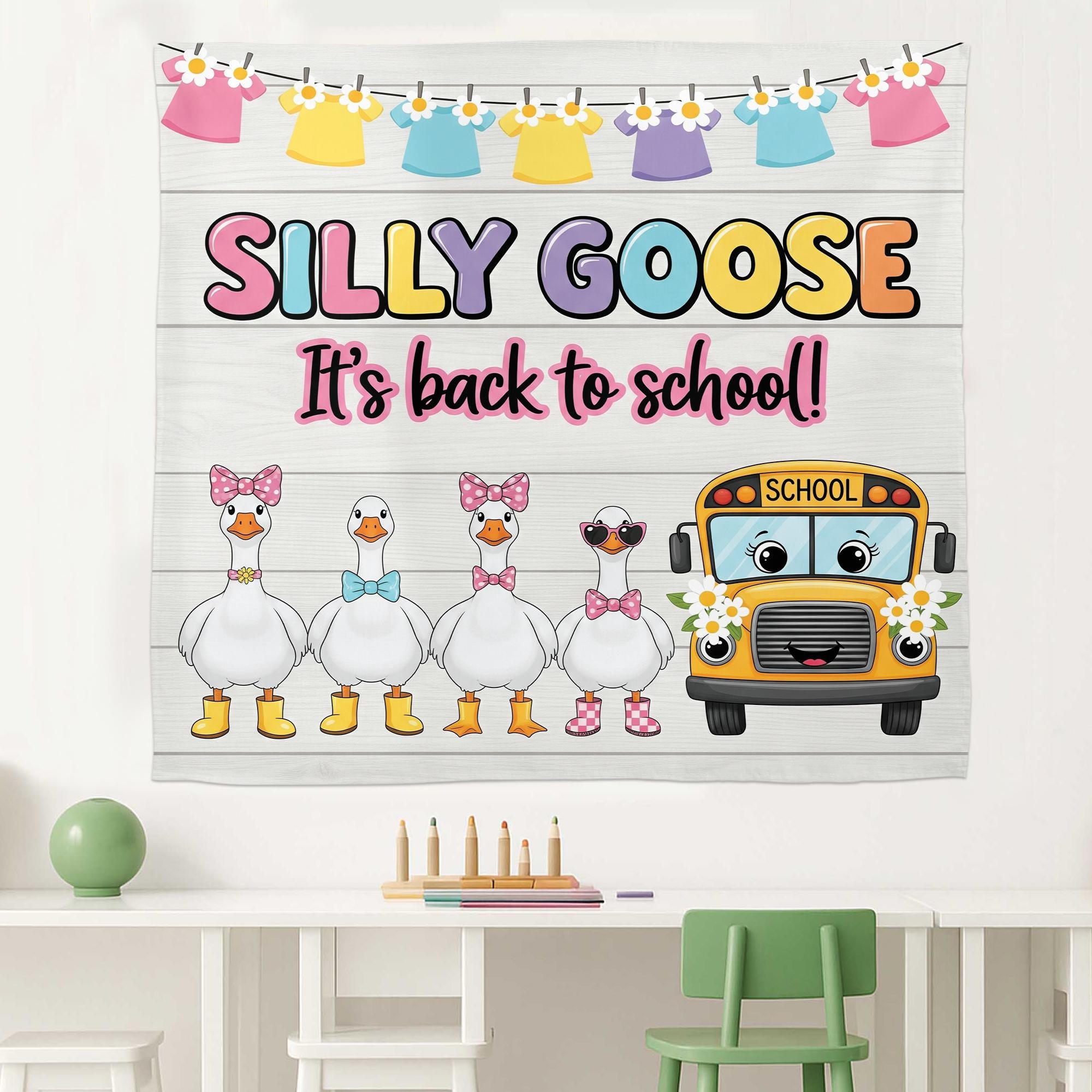 Funny Silly Goose Back to School Tapestry, Classroom Decor, Duck School Banner, Teacher Wall Art, Preschool Welcome Sign