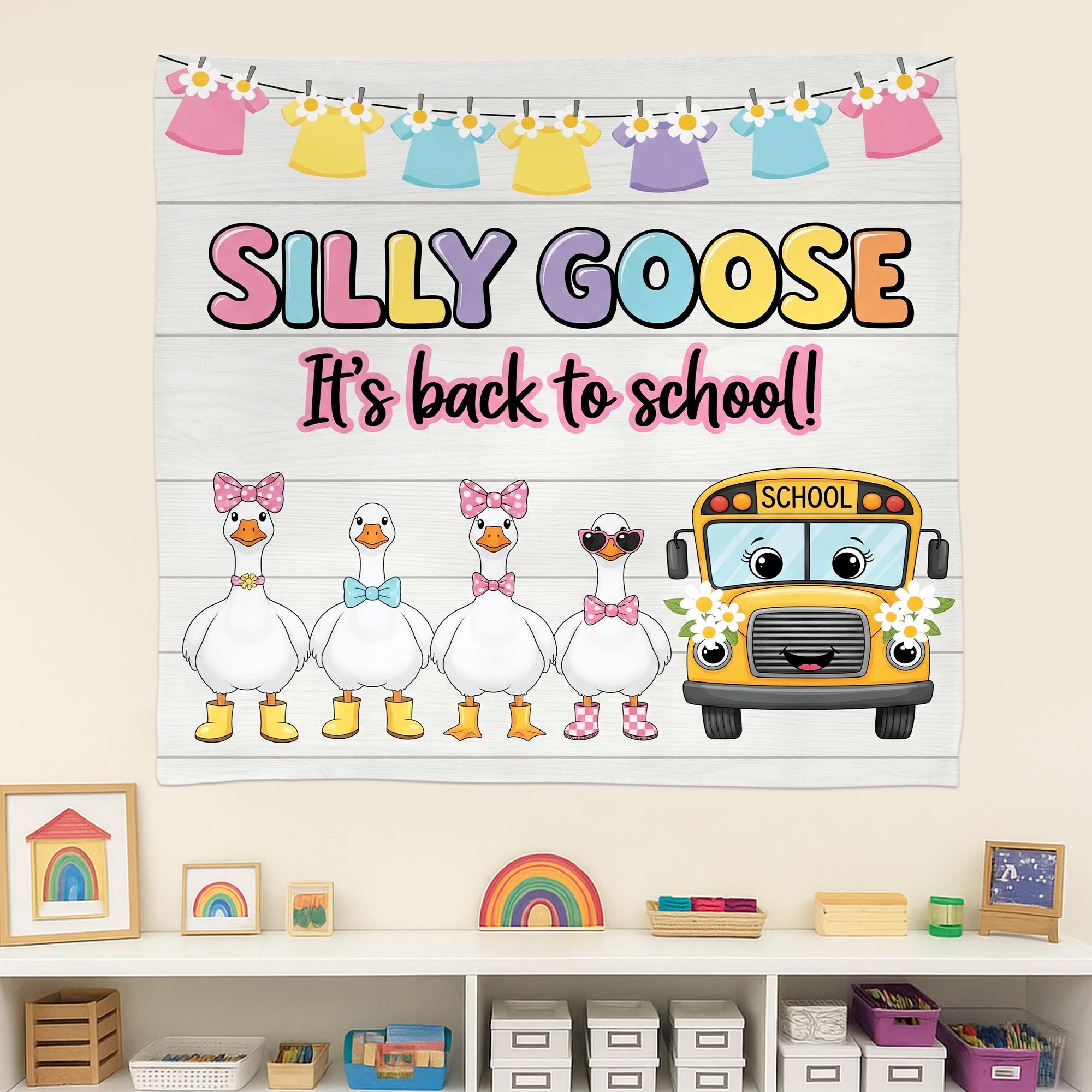 Funny Silly Goose Back to School Tapestry, Classroom Decor, Duck School Banner, Teacher Wall Art, Preschool Welcome Sign