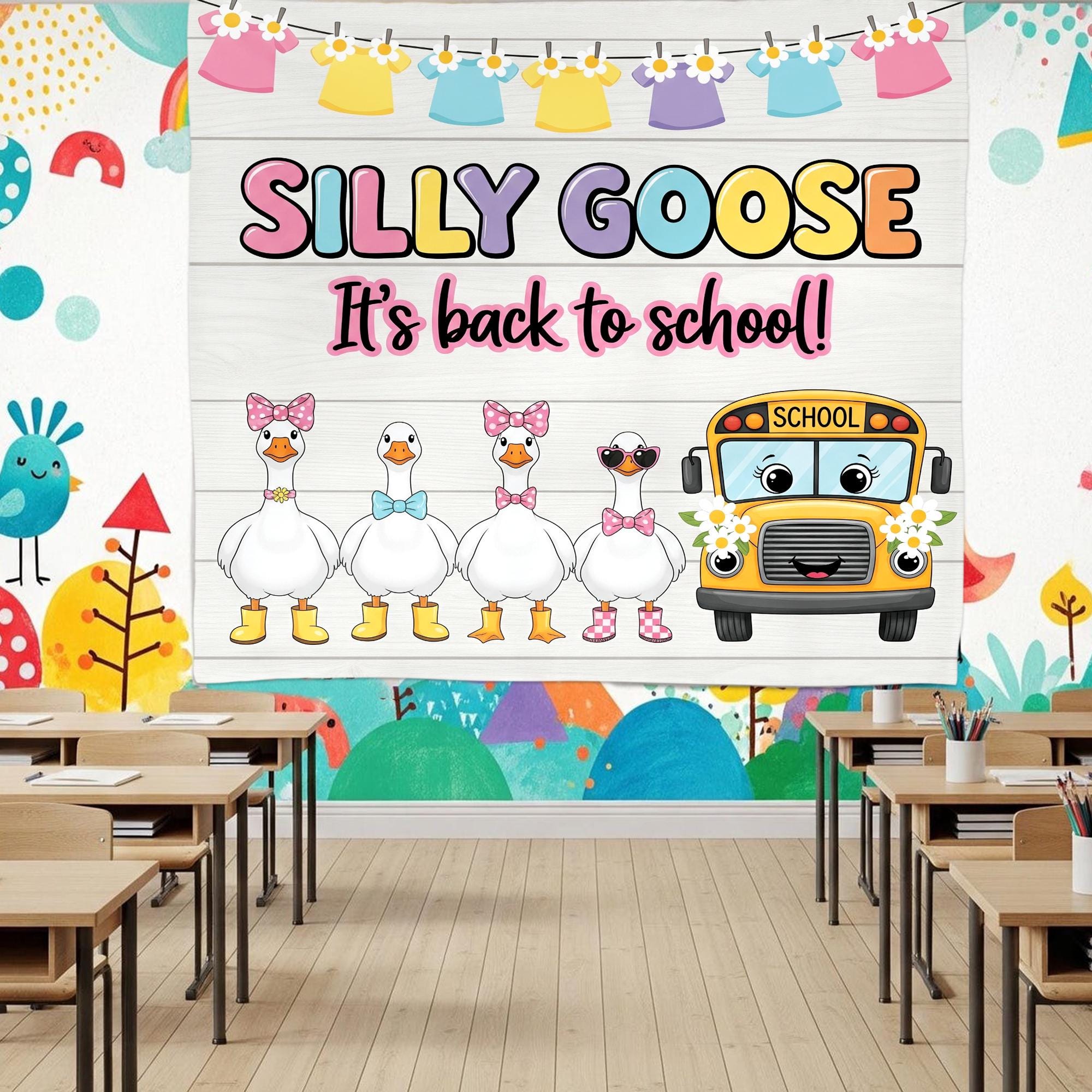 Funny Silly Goose Back to School Tapestry, Classroom Decor, Duck School Banner, Teacher Wall Art, Preschool Welcome Sign