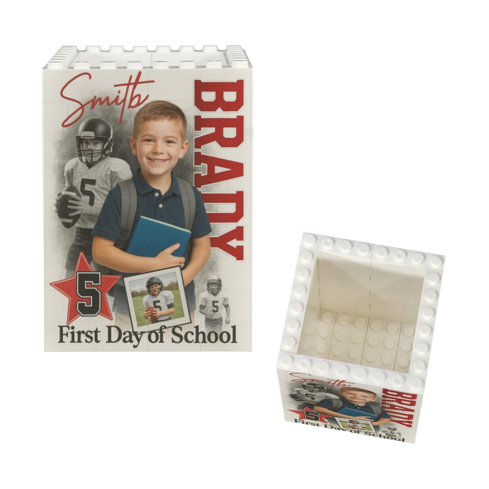 Custom Photo Football Pencil Holder, Kid First Day of School Keepsake, Brick Pen Organizer, Personalized Desk Gift for Football Lovers