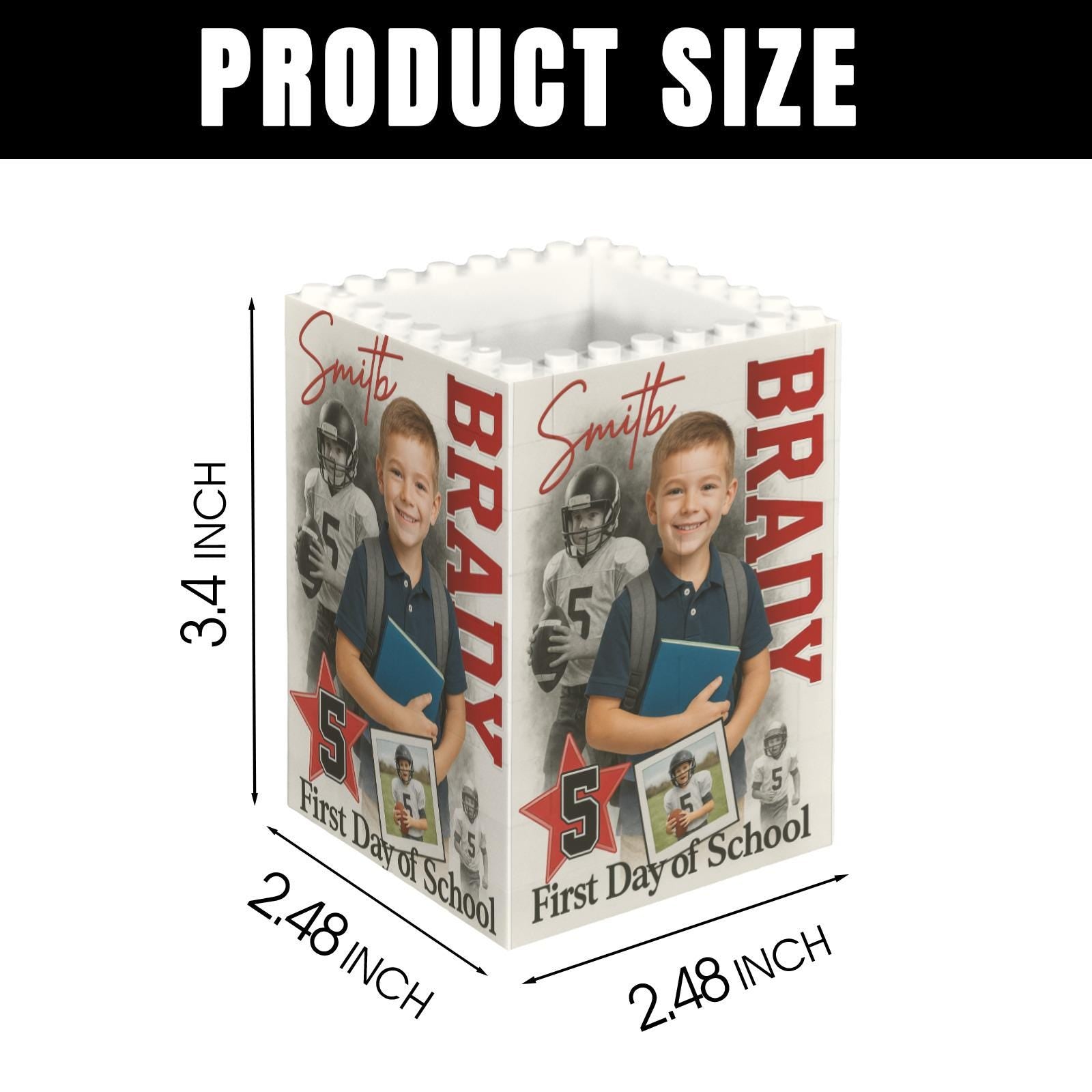 Custom Photo Football Pencil Holder, Kid First Day of School Keepsake, Brick Pen Organizer, Personalized Desk Gift for Football Lovers