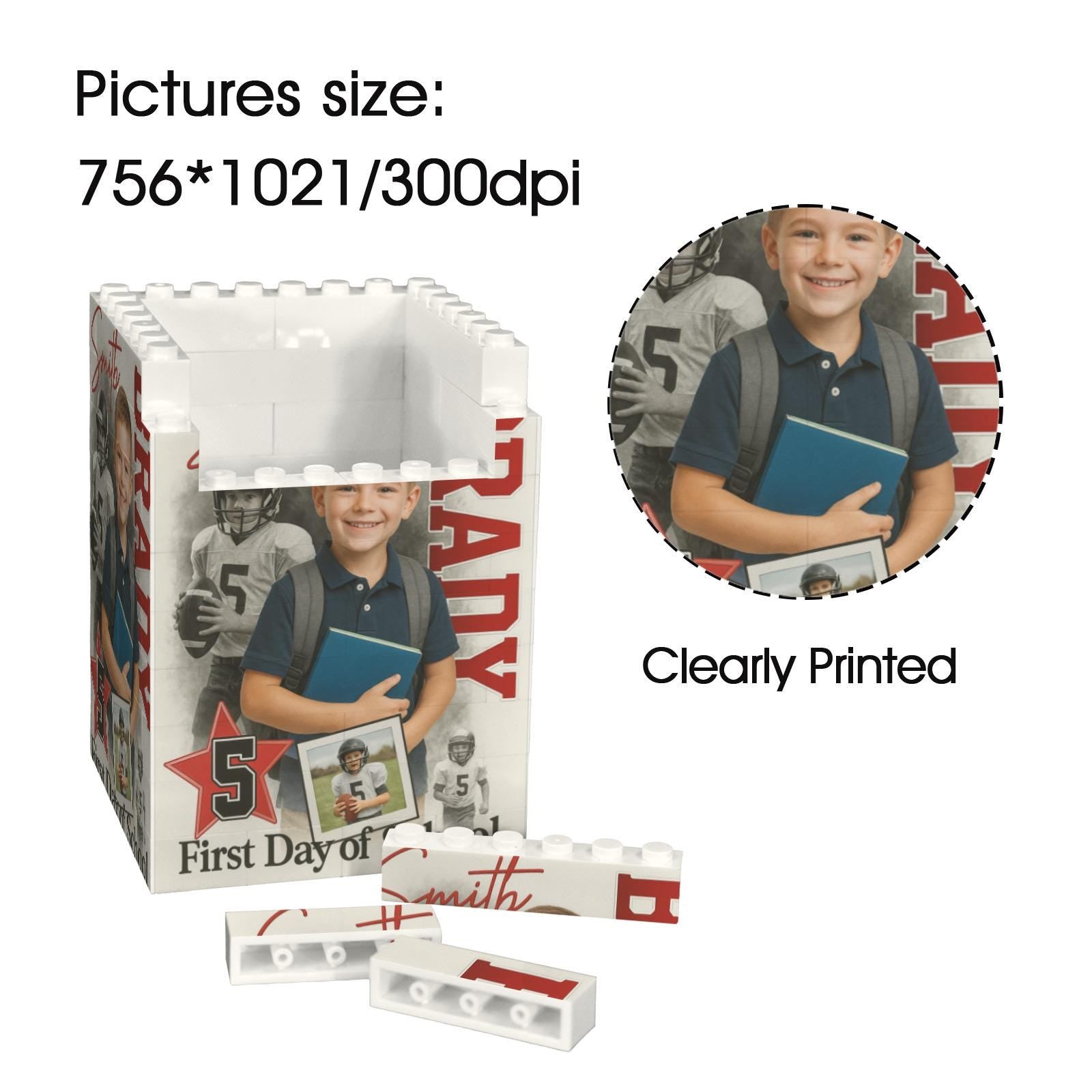 Custom Photo Football Pencil Holder, Kid First Day of School Keepsake, Brick Pen Organizer, Personalized Desk Gift for Football Lovers