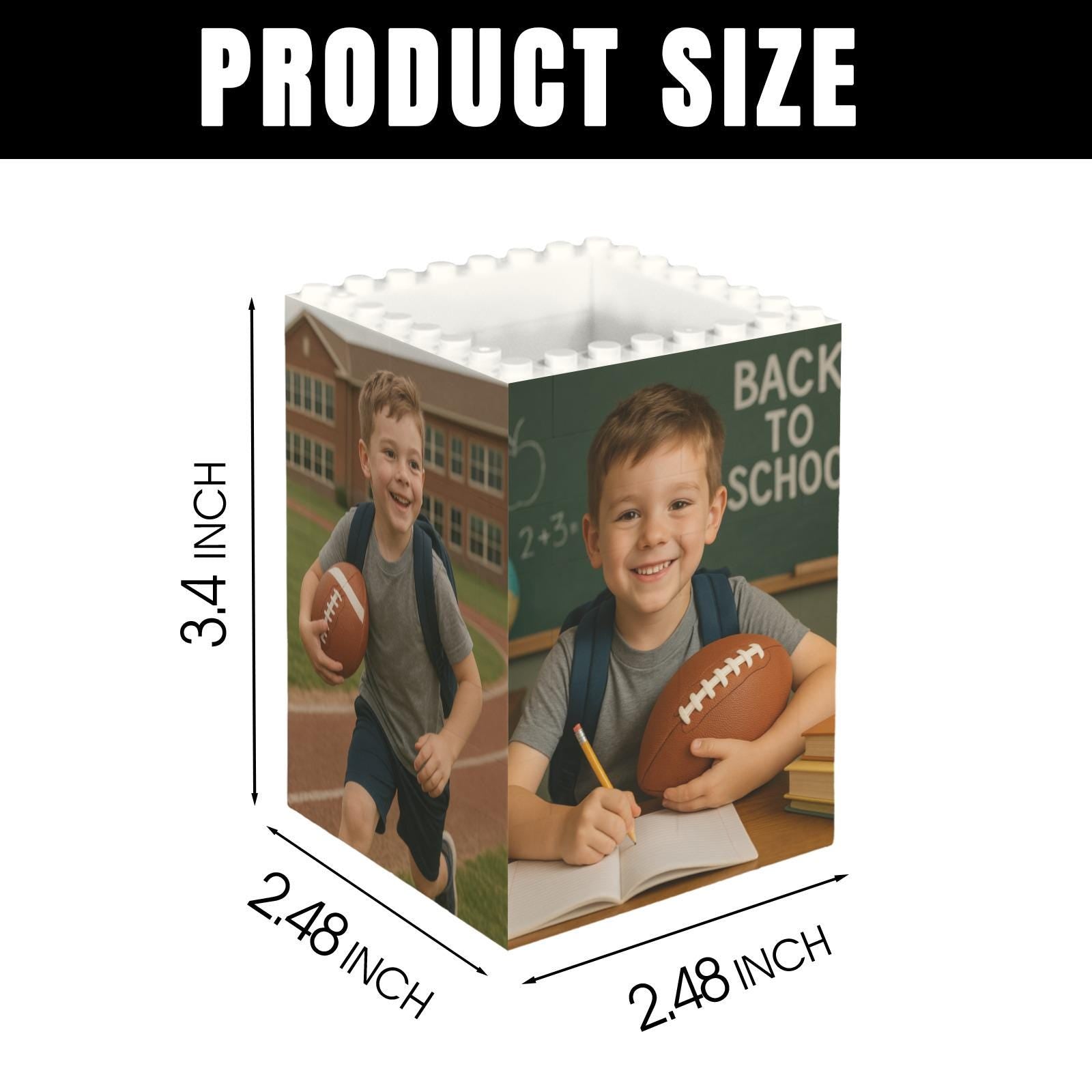 Custom Photo Football Pencil Holder, Kid First Day of School Keepsake, Brick Pen Organizer, Personalized Desk Gift for Football Lovers
