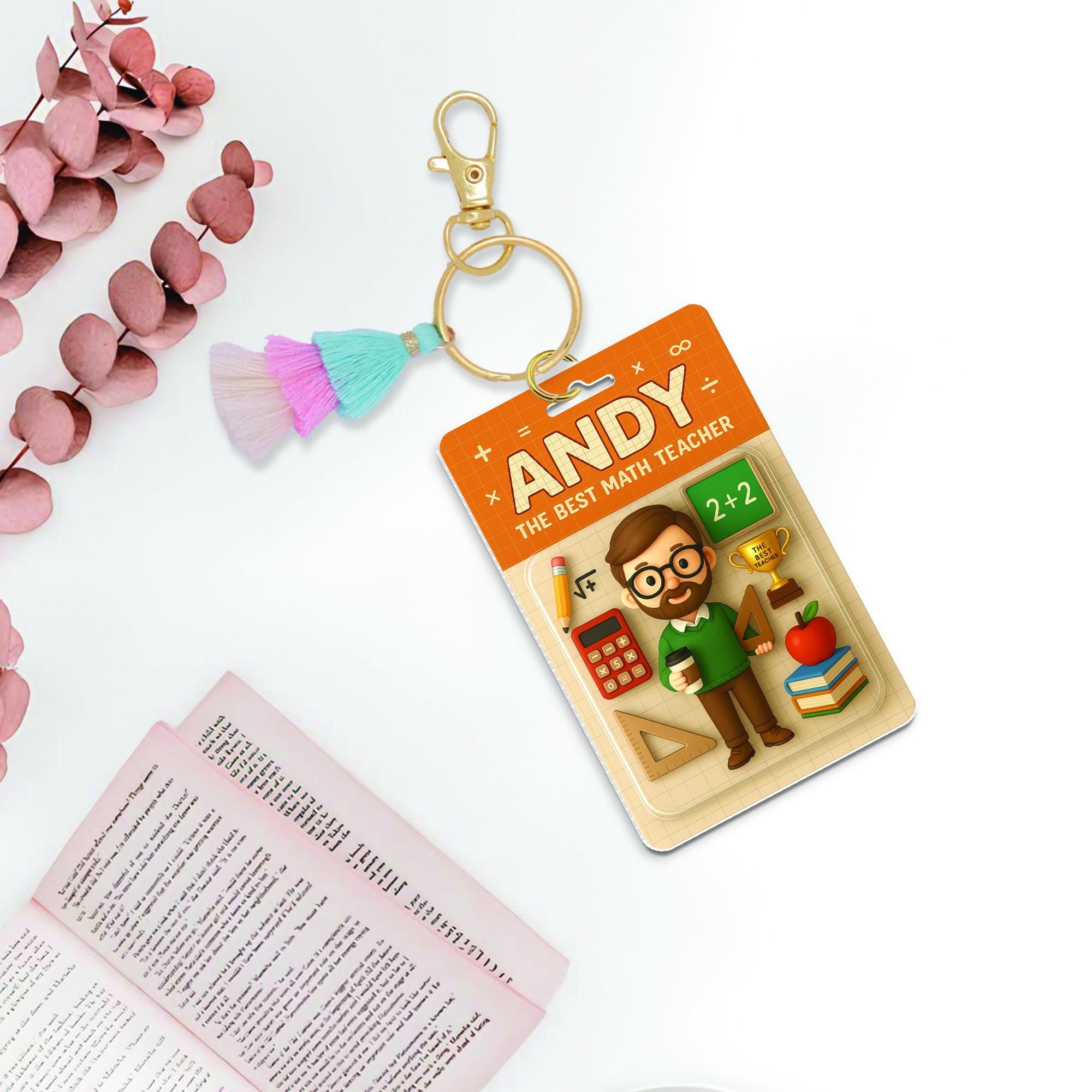 Custom Teacher Keychain, Personalized Photo Key Ring, Math Teacher Gift, Back to School Keychain, Teacher Appreciation Accessory