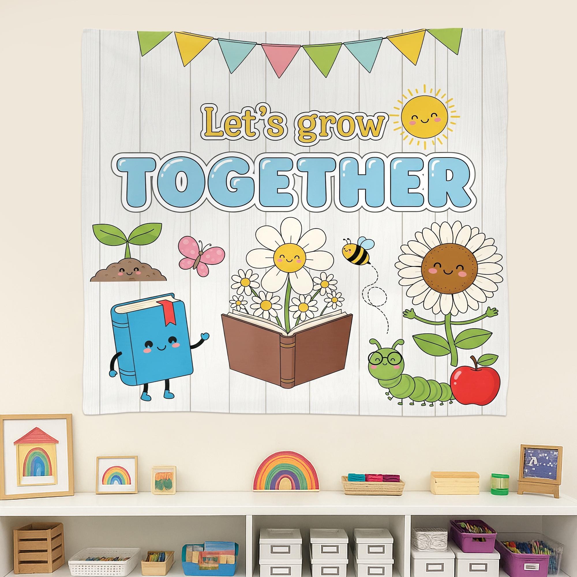 Let's Grow Together Classroom Tapestry, Cute Teacher Wall Decor, Growth Mindset Banner, Back to School Sign, Preschool Wall Art