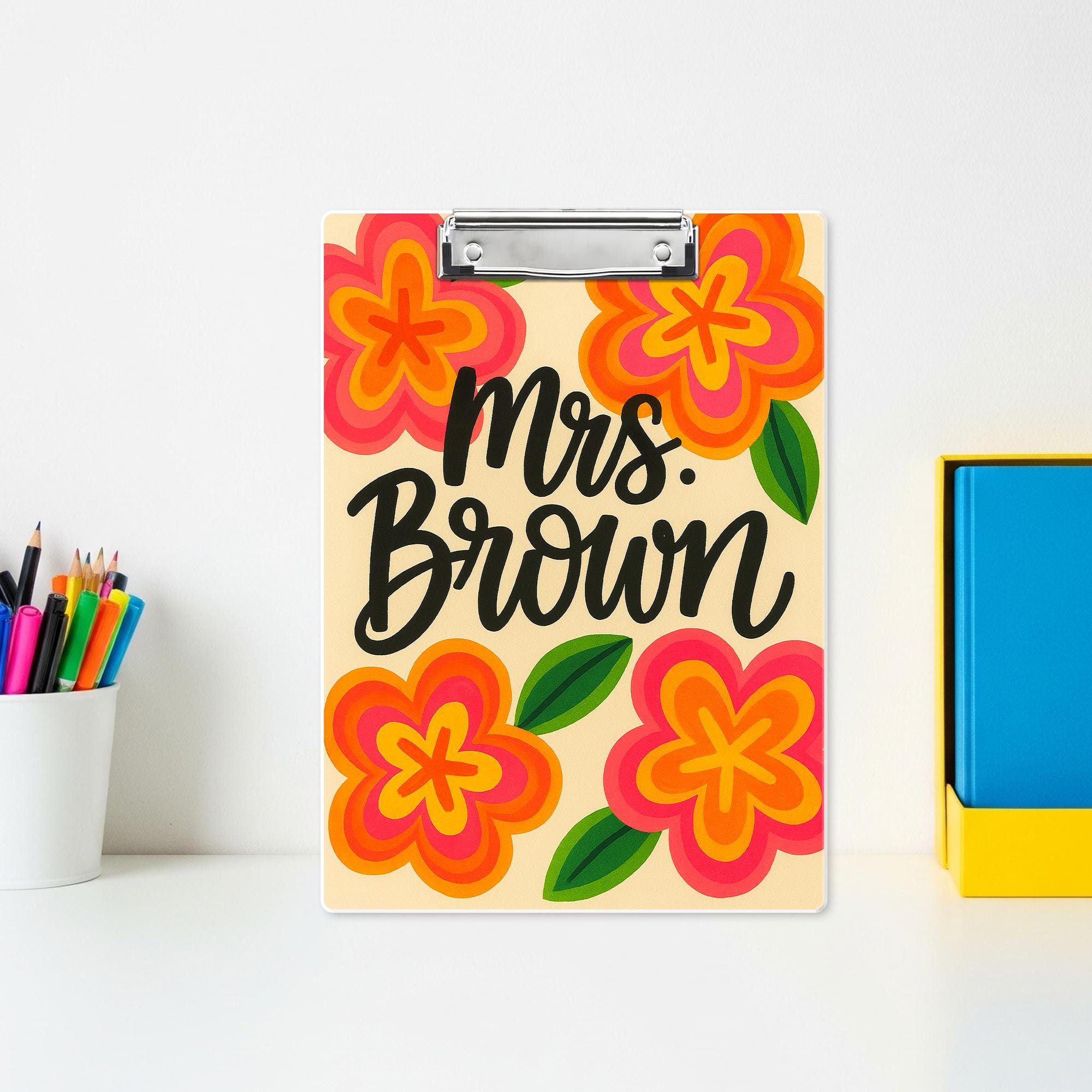 Custom Teacher Clipboard – Retro Floral Design with Personalized Name – Fun Back to School Gift for Teachers, Educators, Classroom Accessory