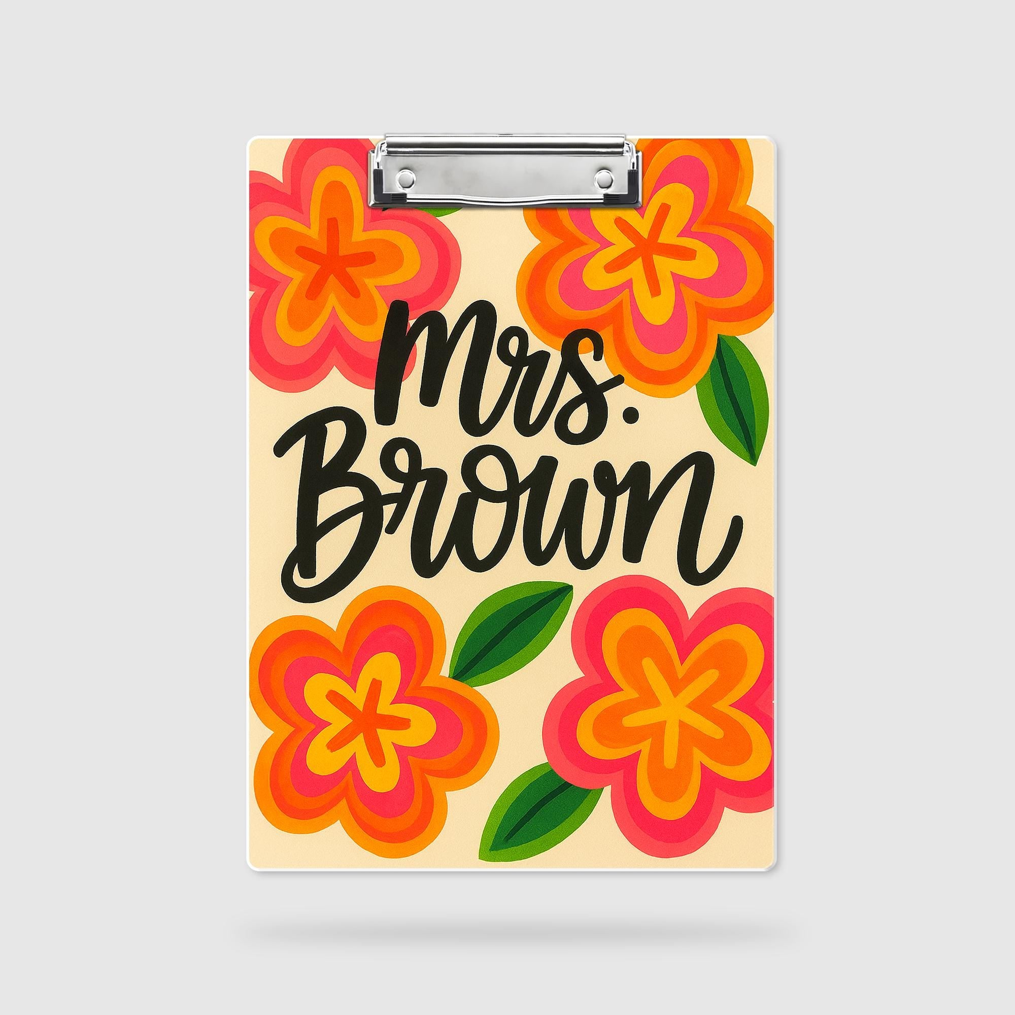 Custom Teacher Clipboard – Retro Floral Design with Personalized Name – Fun Back to School Gift for Teachers, Educators, Classroom Accessory